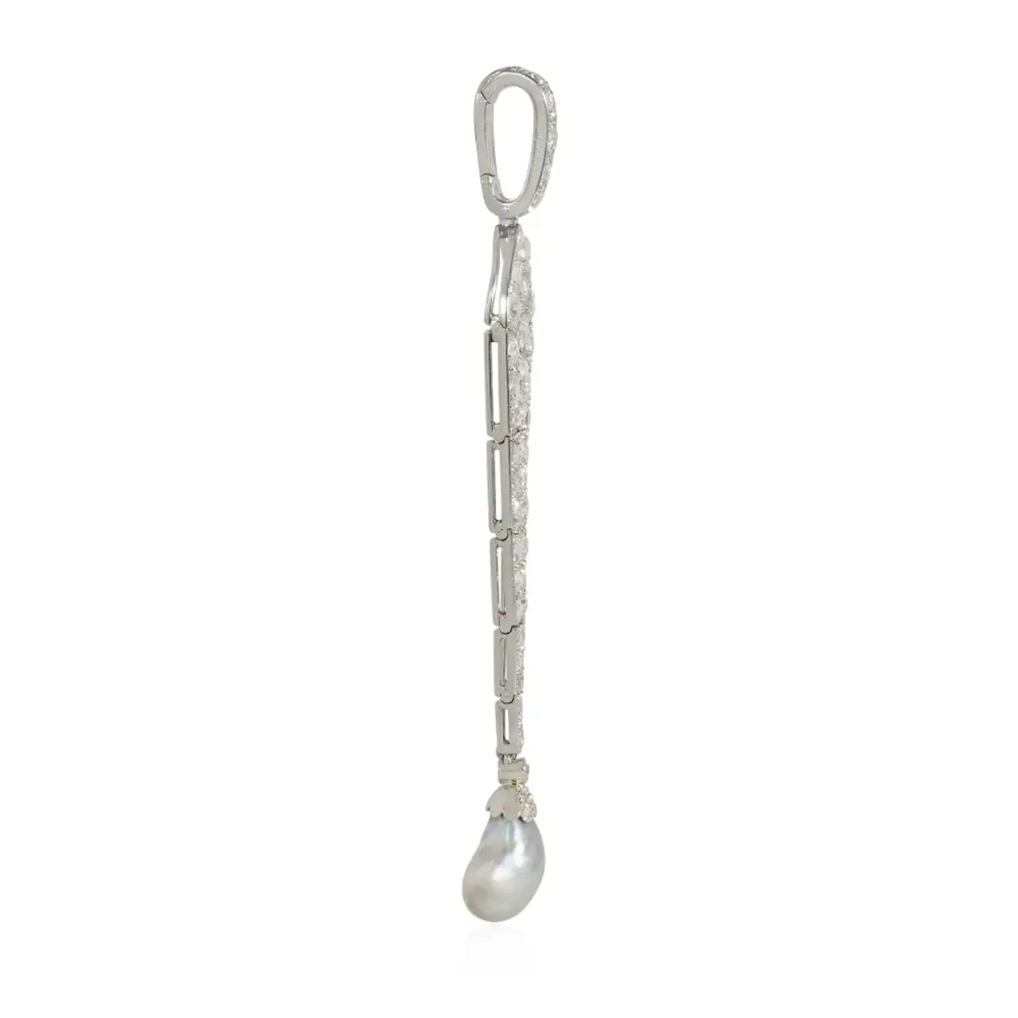 Cartier France Art Deco Platinum Diamond & Natural Pearl Pendant