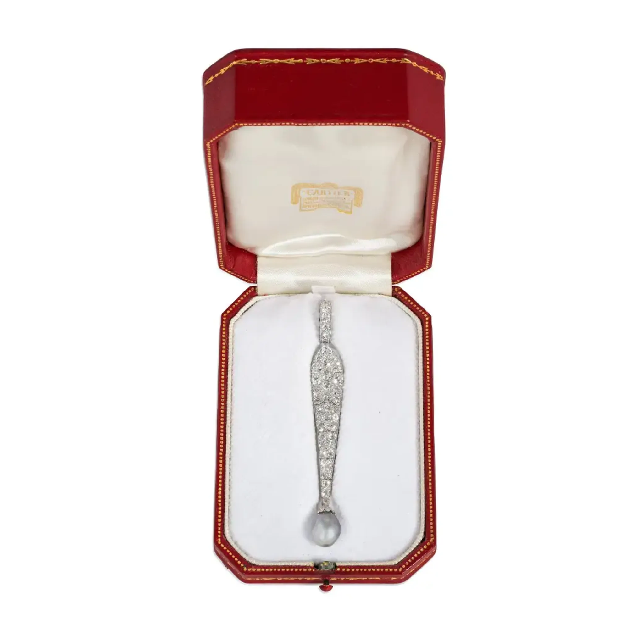 Cartier France Art Deco Platinum Diamond & Natural Pearl Pendant