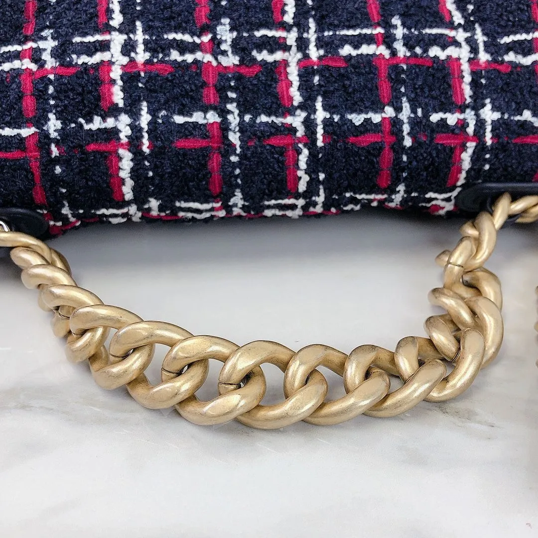 Chanel 19 Navy, Red Tweed Mixed Hardware - Large
