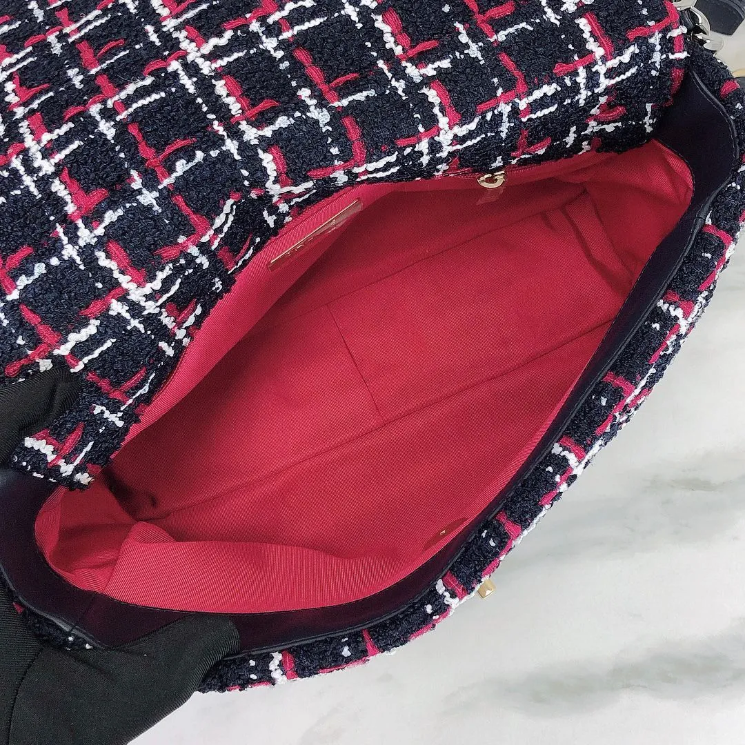 Chanel 19 Navy, Red Tweed Mixed Hardware - Large