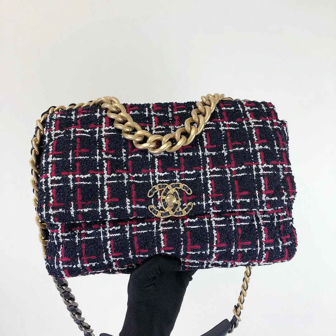 Chanel 19 Navy, Red Tweed Mixed Hardware - Large