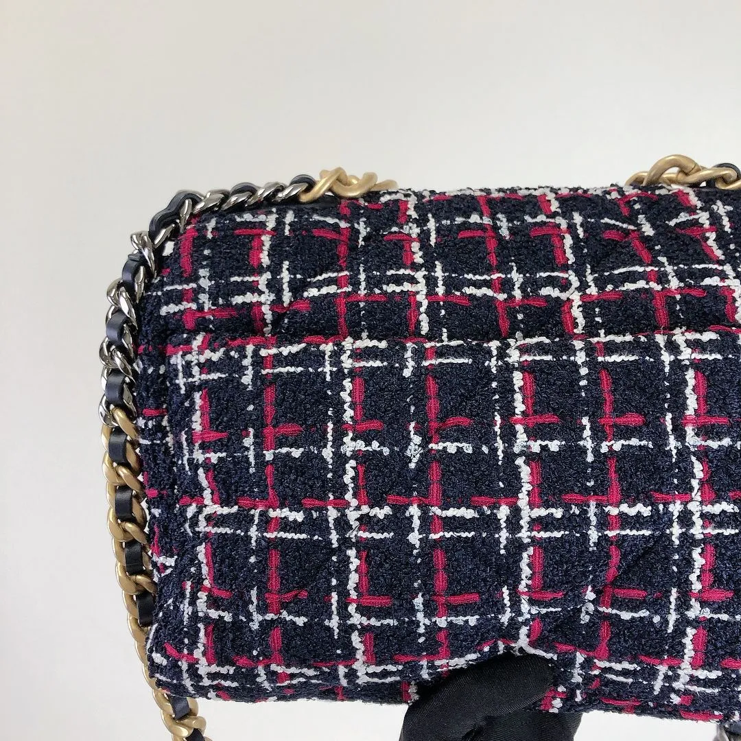 Chanel 19 Navy, Red Tweed Mixed Hardware - Large