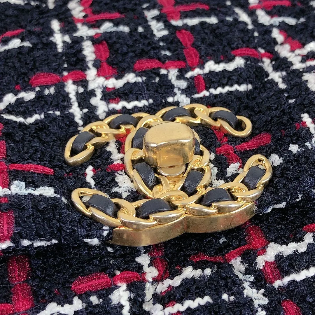 Chanel 19 Navy, Red Tweed Mixed Hardware - Large