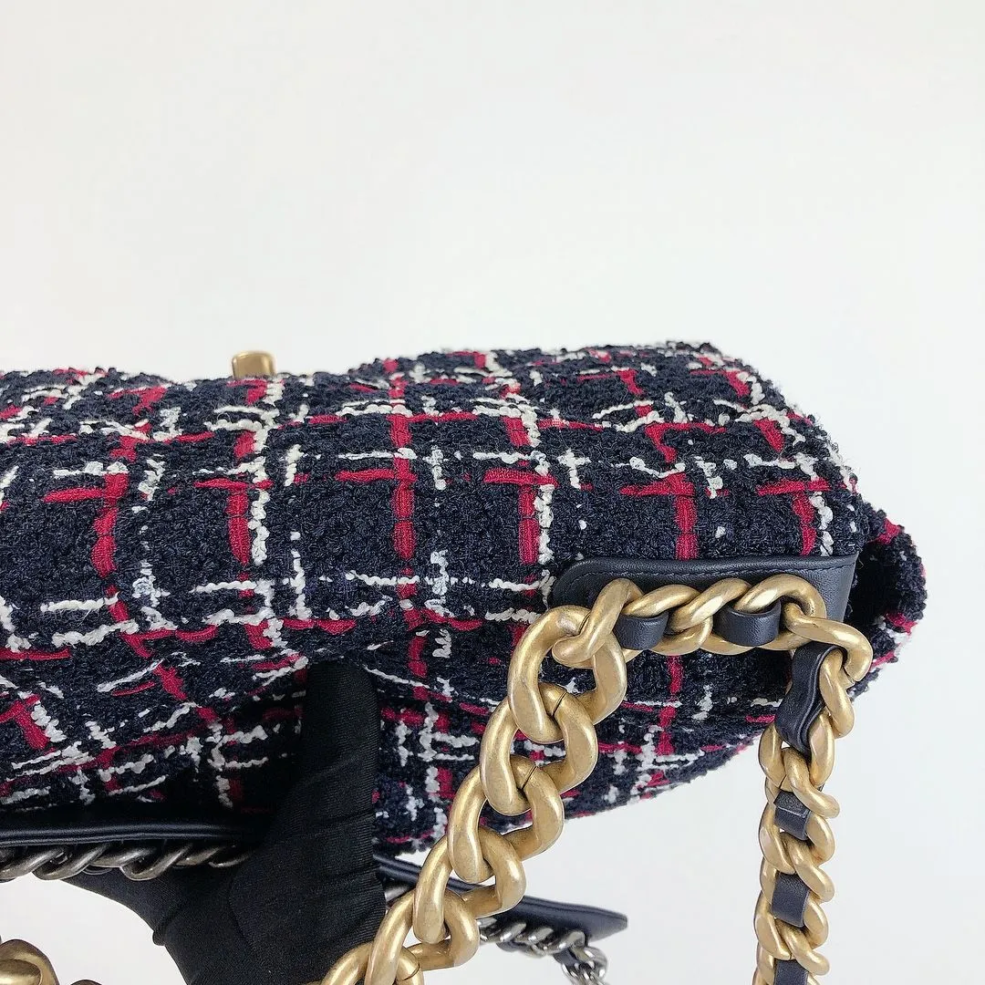 Chanel 19 Navy, Red Tweed Mixed Hardware - Large