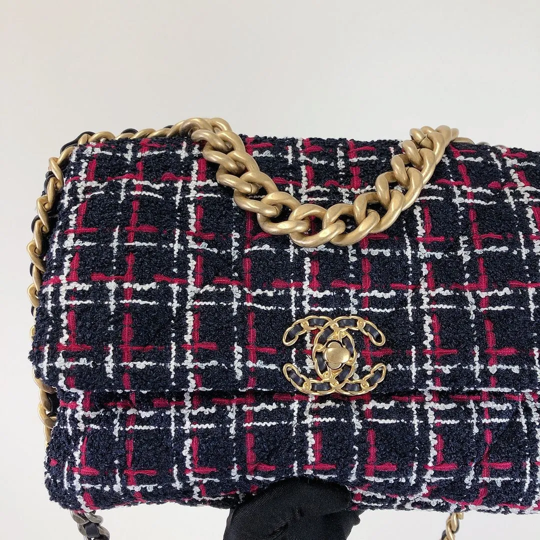 Chanel 19 Navy, Red Tweed Mixed Hardware - Large