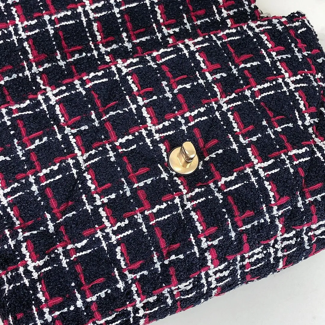 Chanel 19 Navy, Red Tweed Mixed Hardware - Large