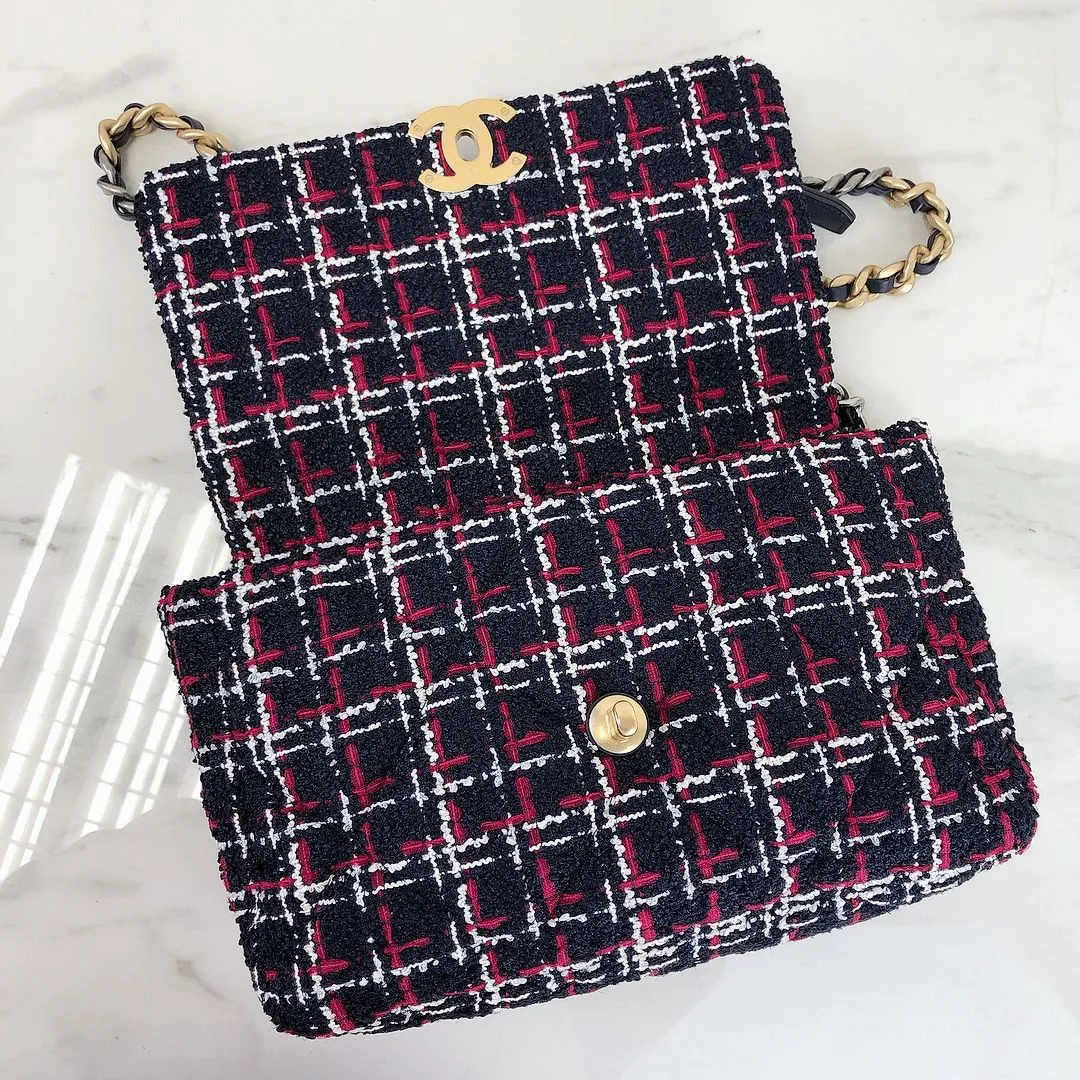 Chanel 19 Navy, Red Tweed Mixed Hardware - Large