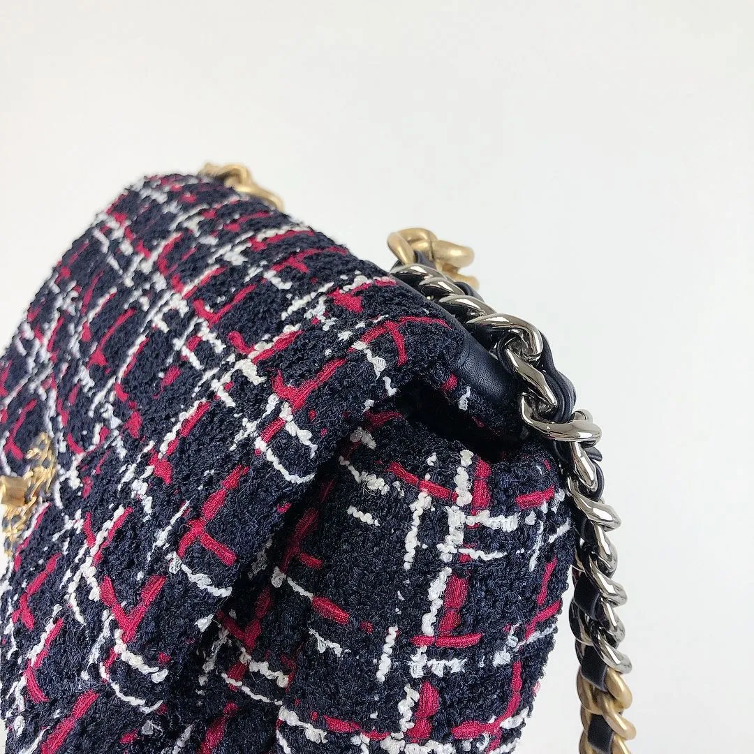 Chanel 19 Navy, Red Tweed Mixed Hardware - Large