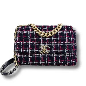 Chanel 19 Navy, Red Tweed Mixed Hardware - Large