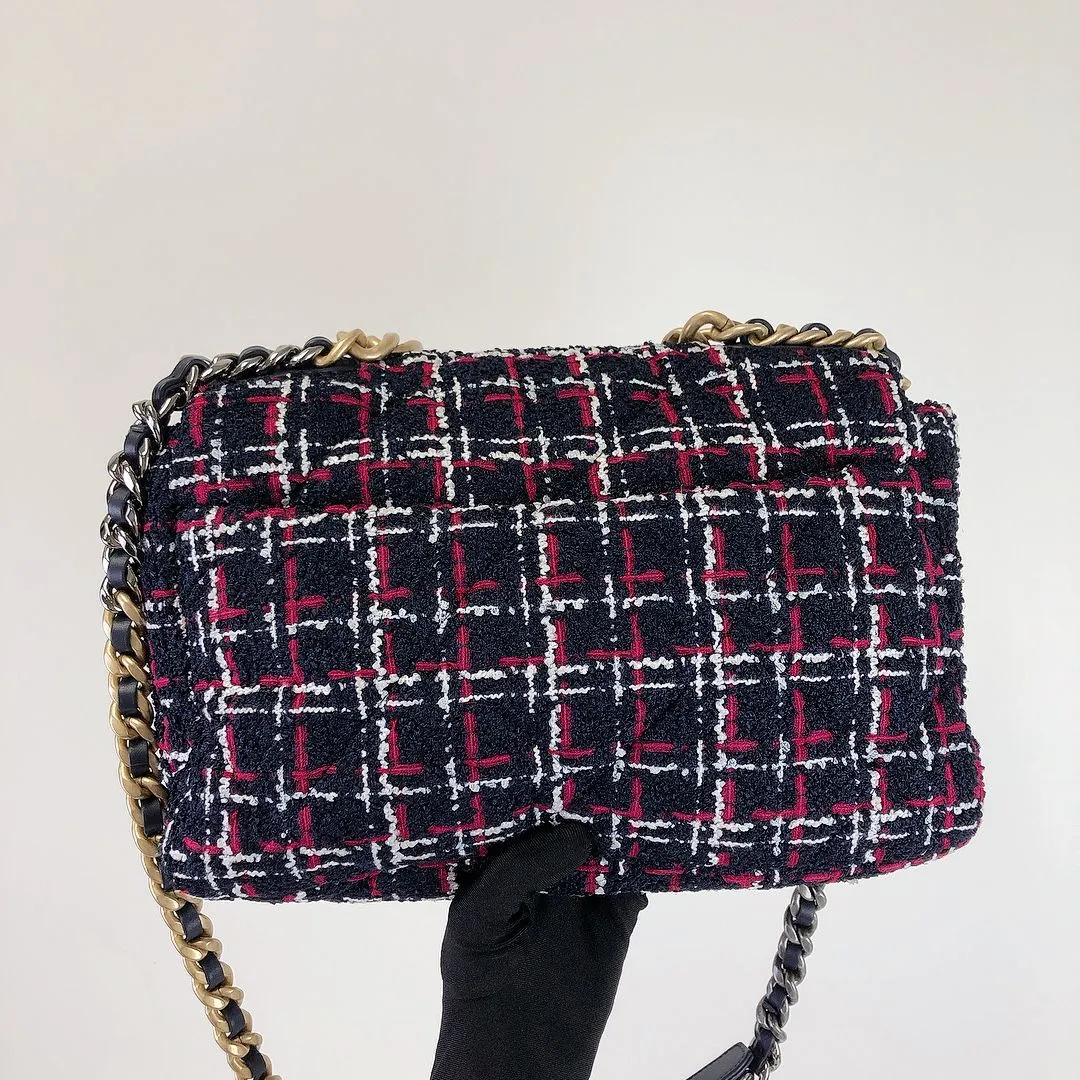Chanel 19 Navy, Red Tweed Mixed Hardware - Large