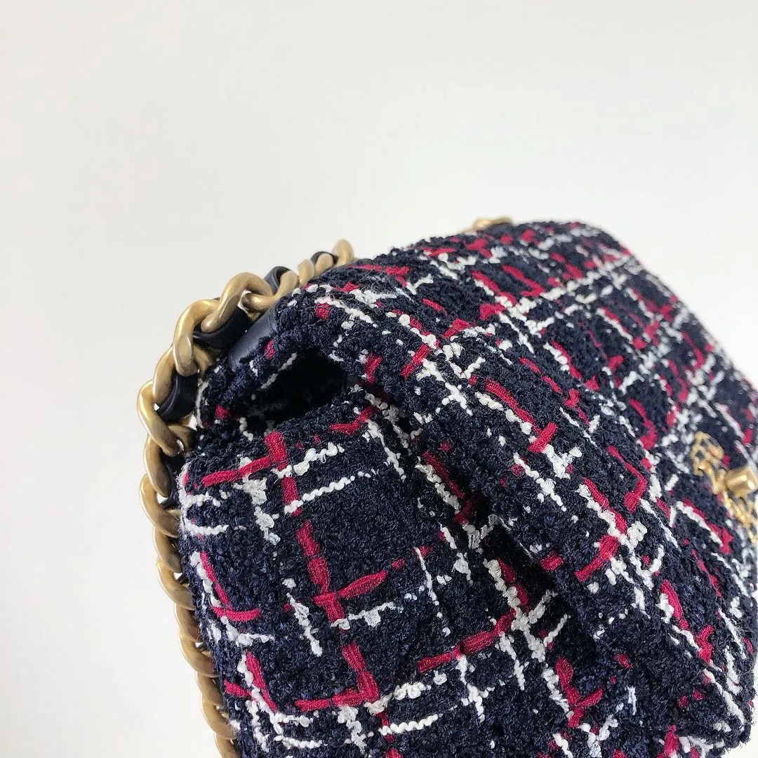 Chanel 19 Navy, Red Tweed Mixed Hardware - Large