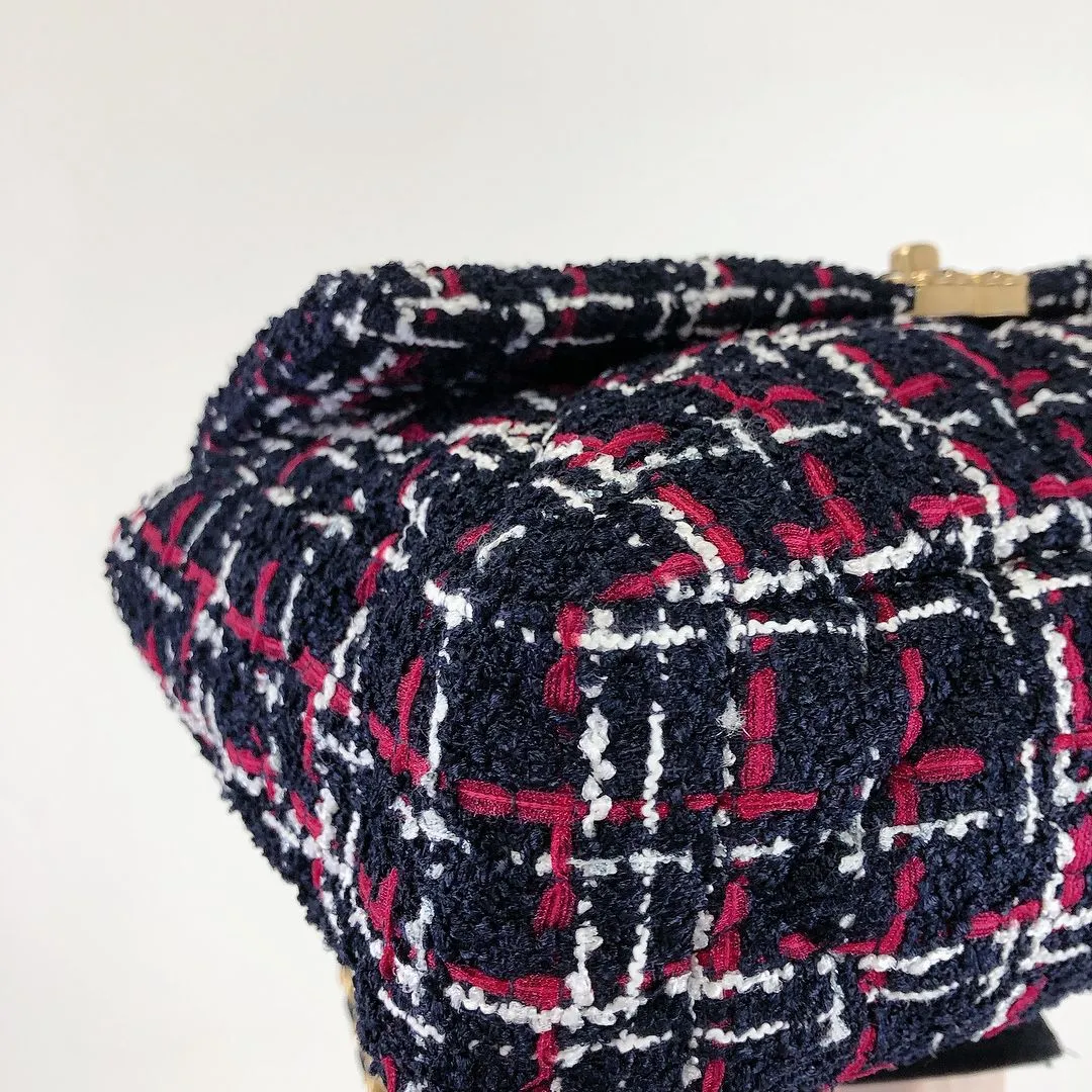 Chanel 19 Navy, Red Tweed Mixed Hardware - Large
