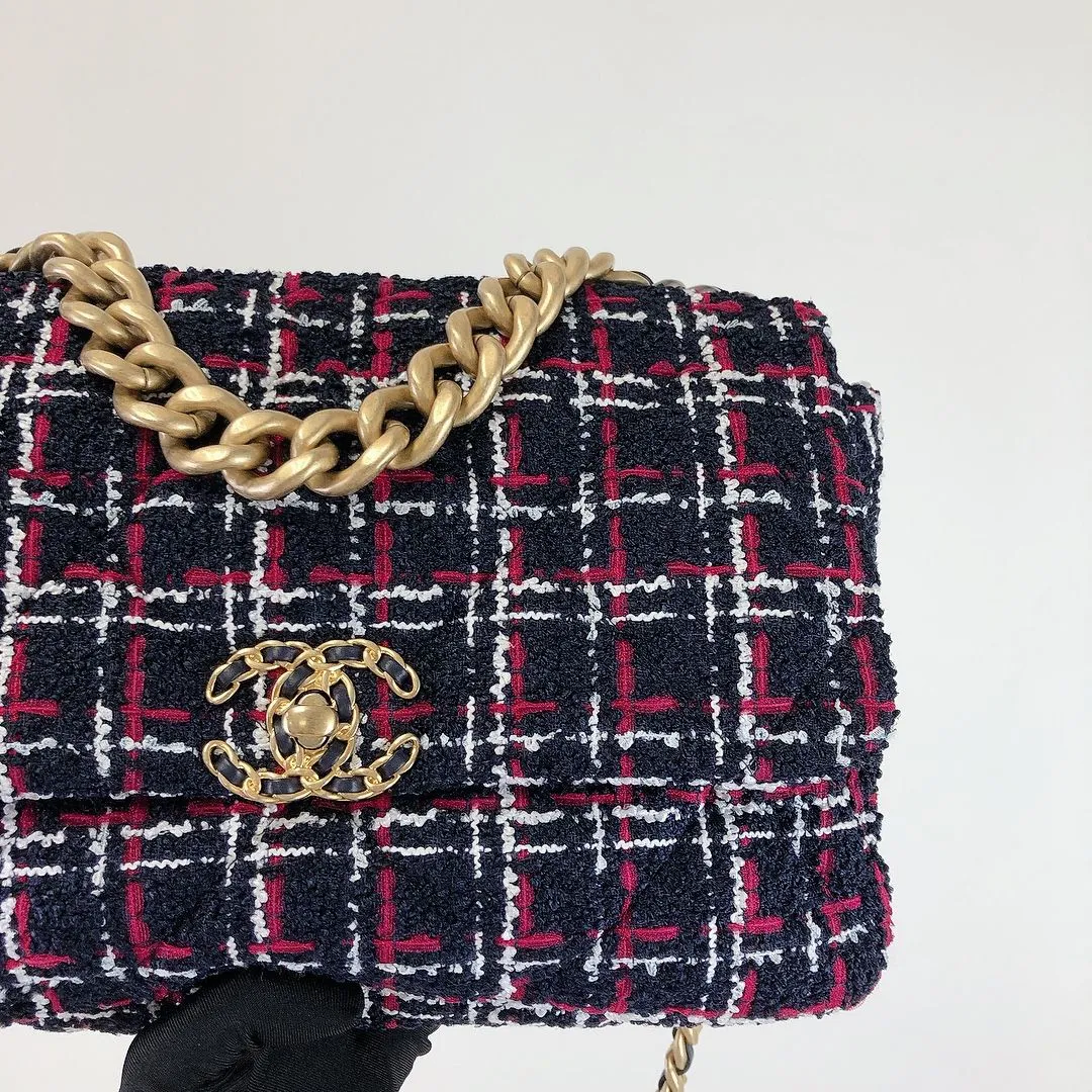 Chanel 19 Navy, Red Tweed Mixed Hardware - Large