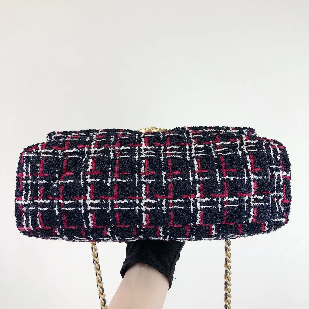 Chanel 19 Navy, Red Tweed Mixed Hardware - Large