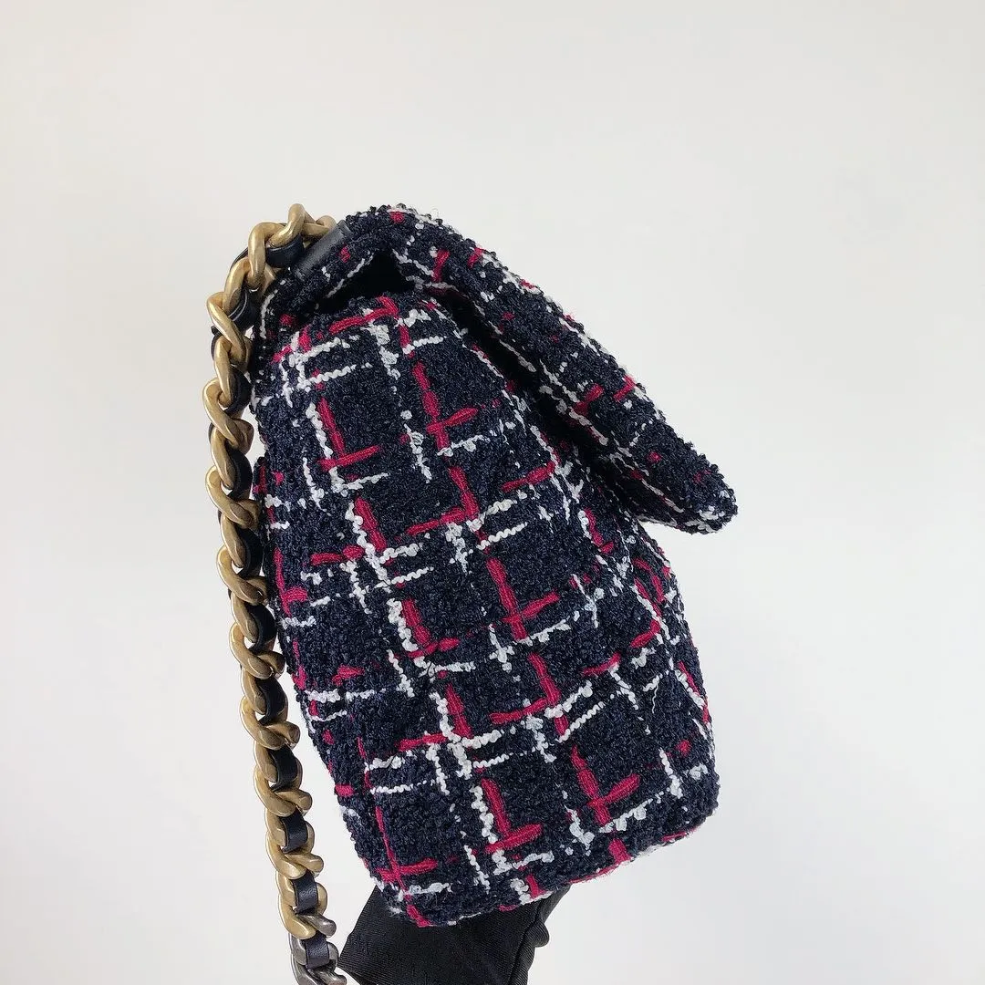 Chanel 19 Navy, Red Tweed Mixed Hardware - Large