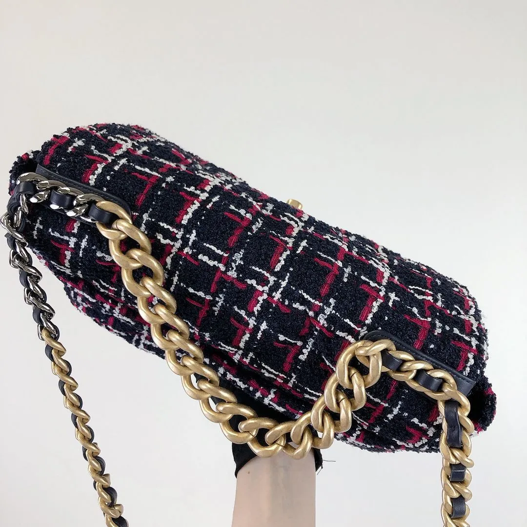 Chanel 19 Navy, Red Tweed Mixed Hardware - Large
