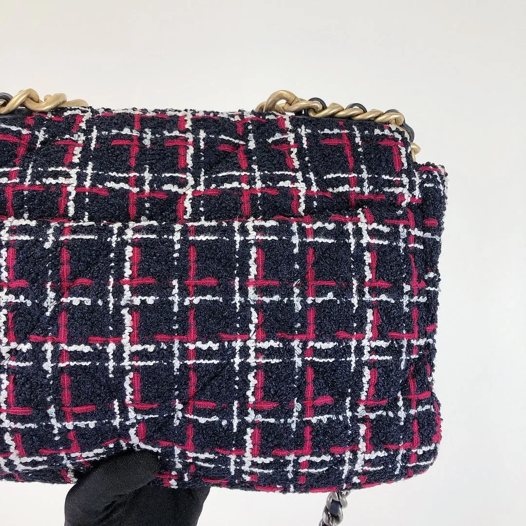Chanel 19 Navy, Red Tweed Mixed Hardware - Large