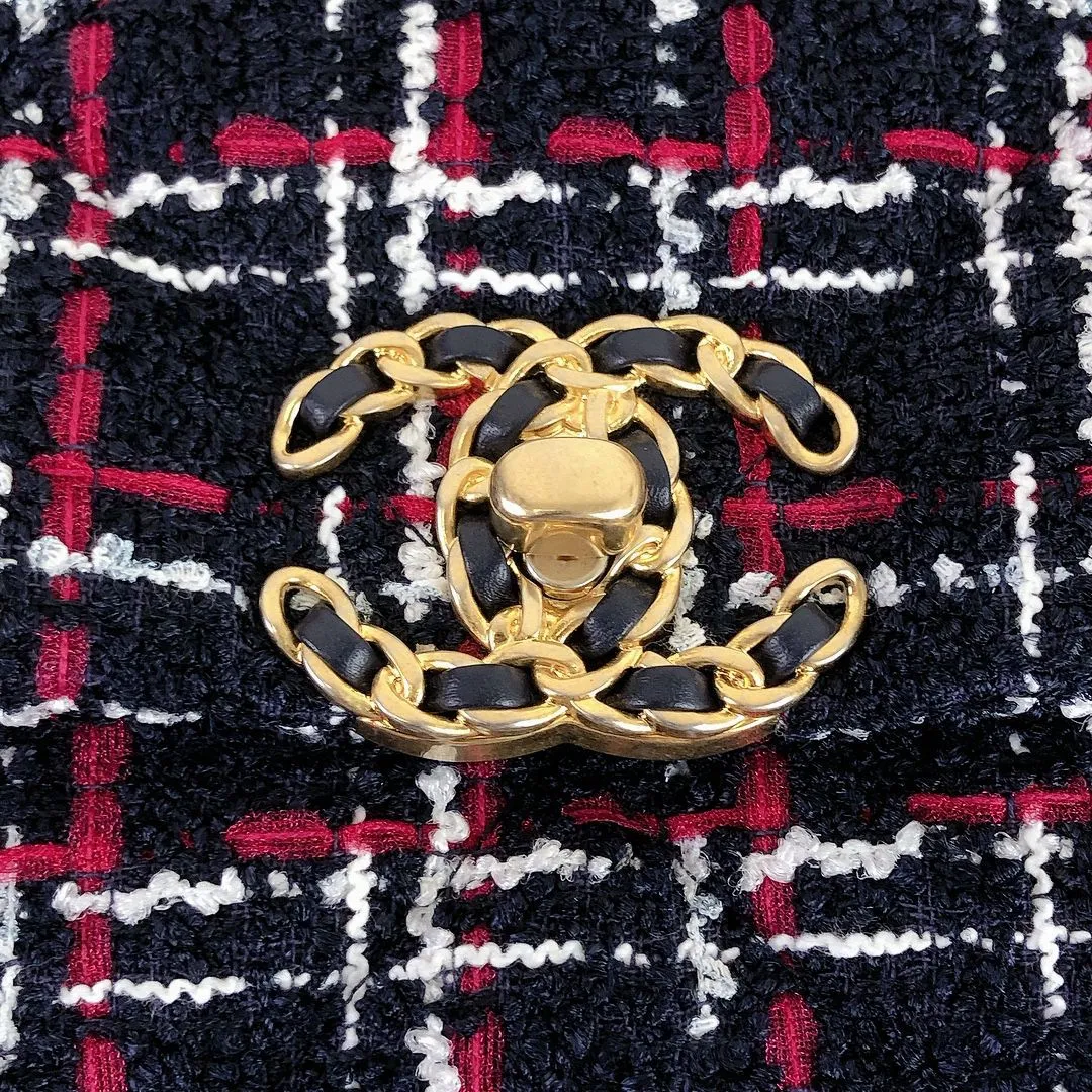 Chanel 19 Navy, Red Tweed Mixed Hardware - Large