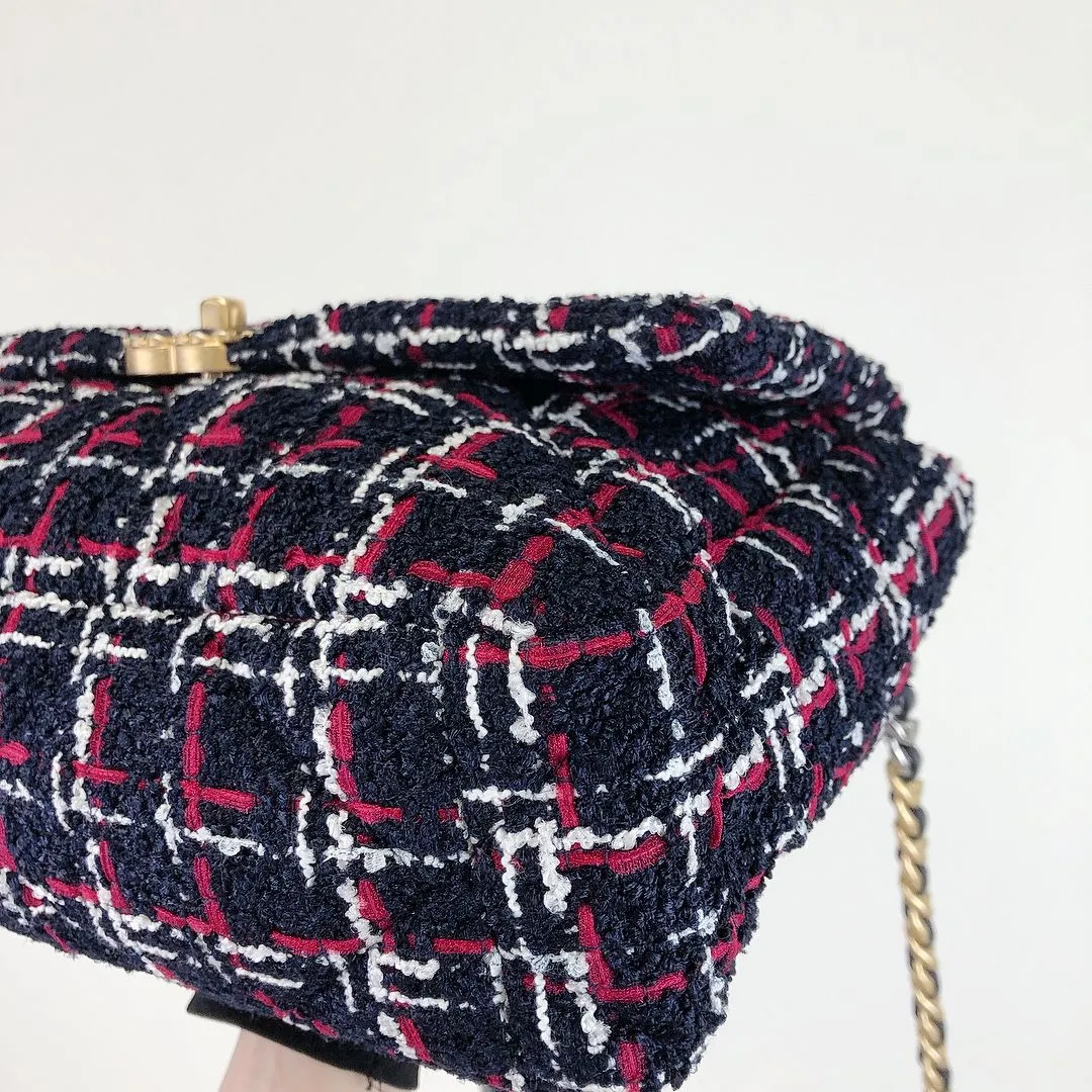 Chanel 19 Navy, Red Tweed Mixed Hardware - Large