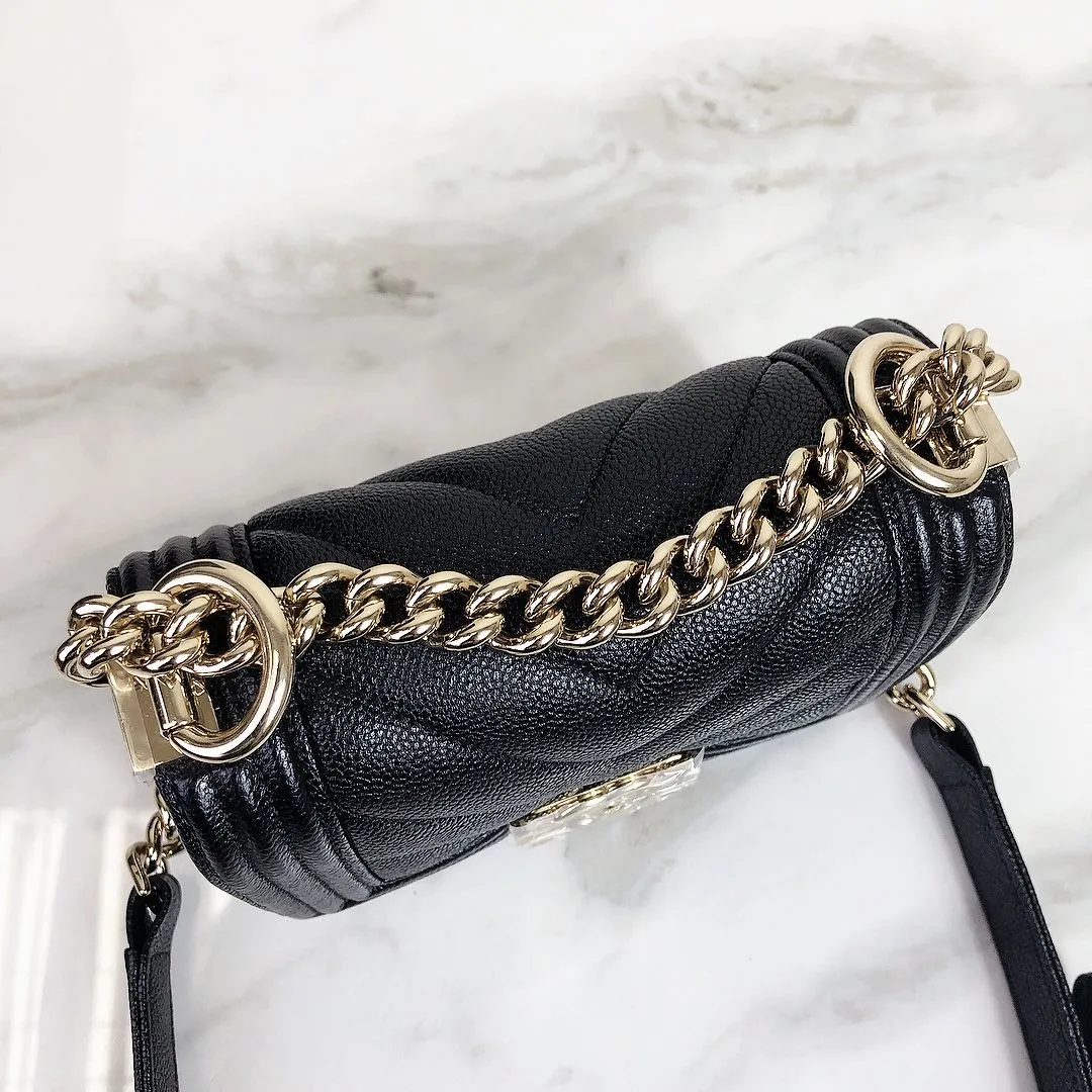 Chanel LeBoy Mini Chevron Black Caviar/Grained Calfskin Gold-tone Hardware