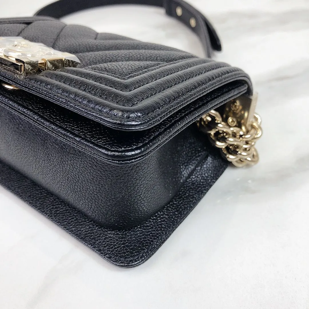 Chanel LeBoy Mini Chevron Black Caviar/Grained Calfskin Gold-tone Hardware