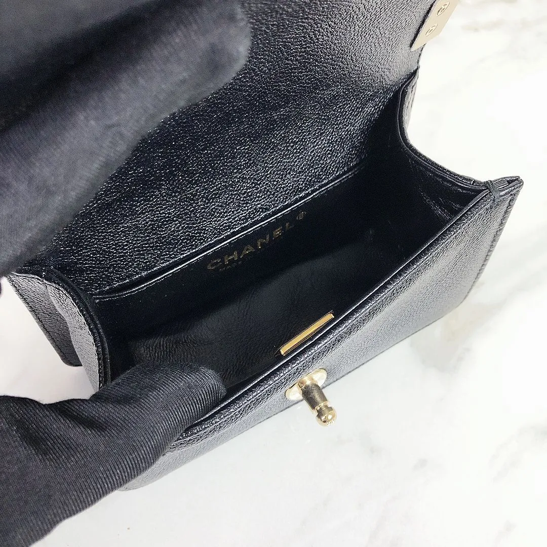 Chanel LeBoy Mini Chevron Black Caviar/Grained Calfskin Gold-tone Hardware
