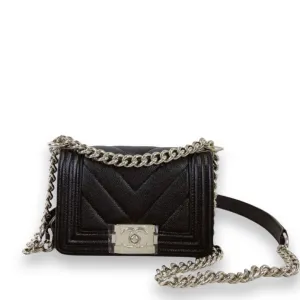 Chanel LeBoy Mini Chevron Black Caviar/Grained Calfskin Gold-tone Hardware