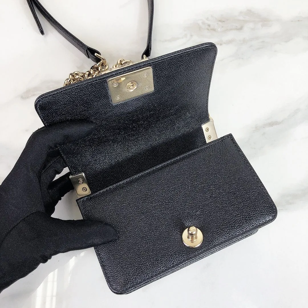 Chanel LeBoy Mini Chevron Black Caviar/Grained Calfskin Gold-tone Hardware