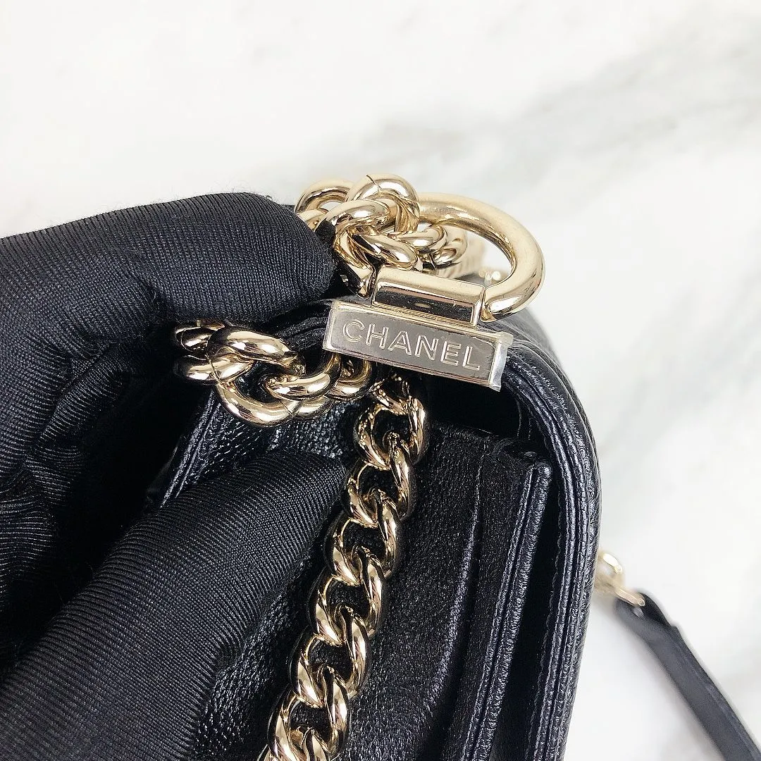 Chanel LeBoy Mini Chevron Black Caviar/Grained Calfskin Gold-tone Hardware