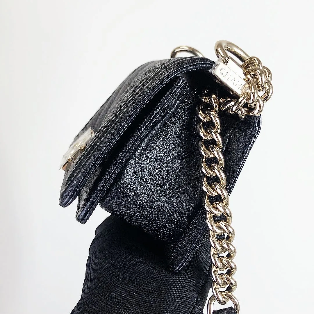 Chanel LeBoy Mini Chevron Black Caviar/Grained Calfskin Gold-tone Hardware