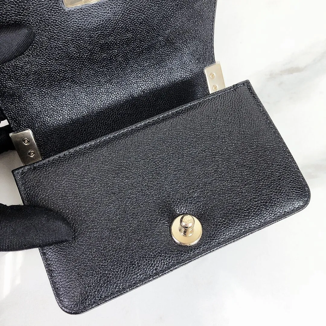 Chanel LeBoy Mini Chevron Black Caviar/Grained Calfskin Gold-tone Hardware