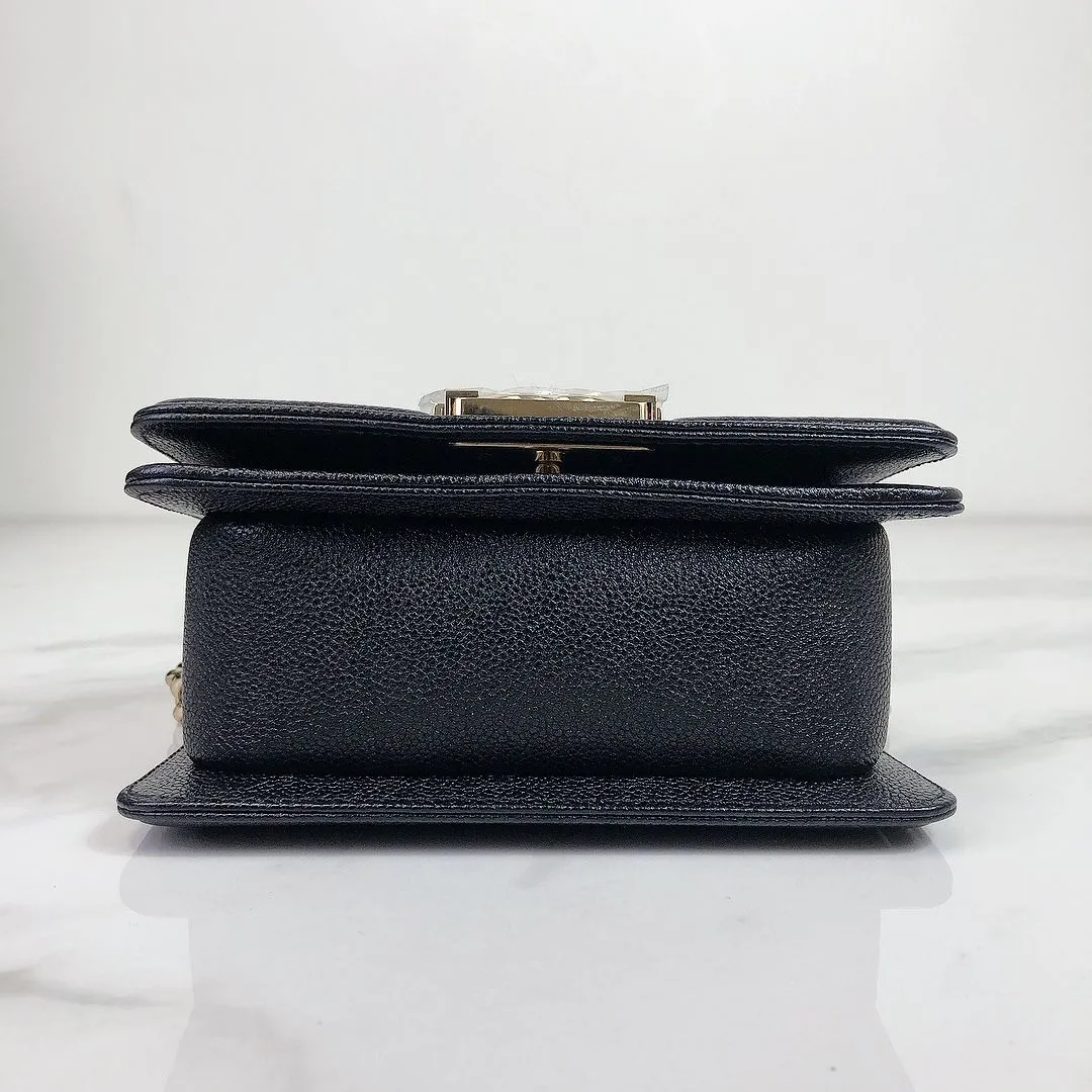 Chanel LeBoy Mini Chevron Black Caviar/Grained Calfskin Gold-tone Hardware