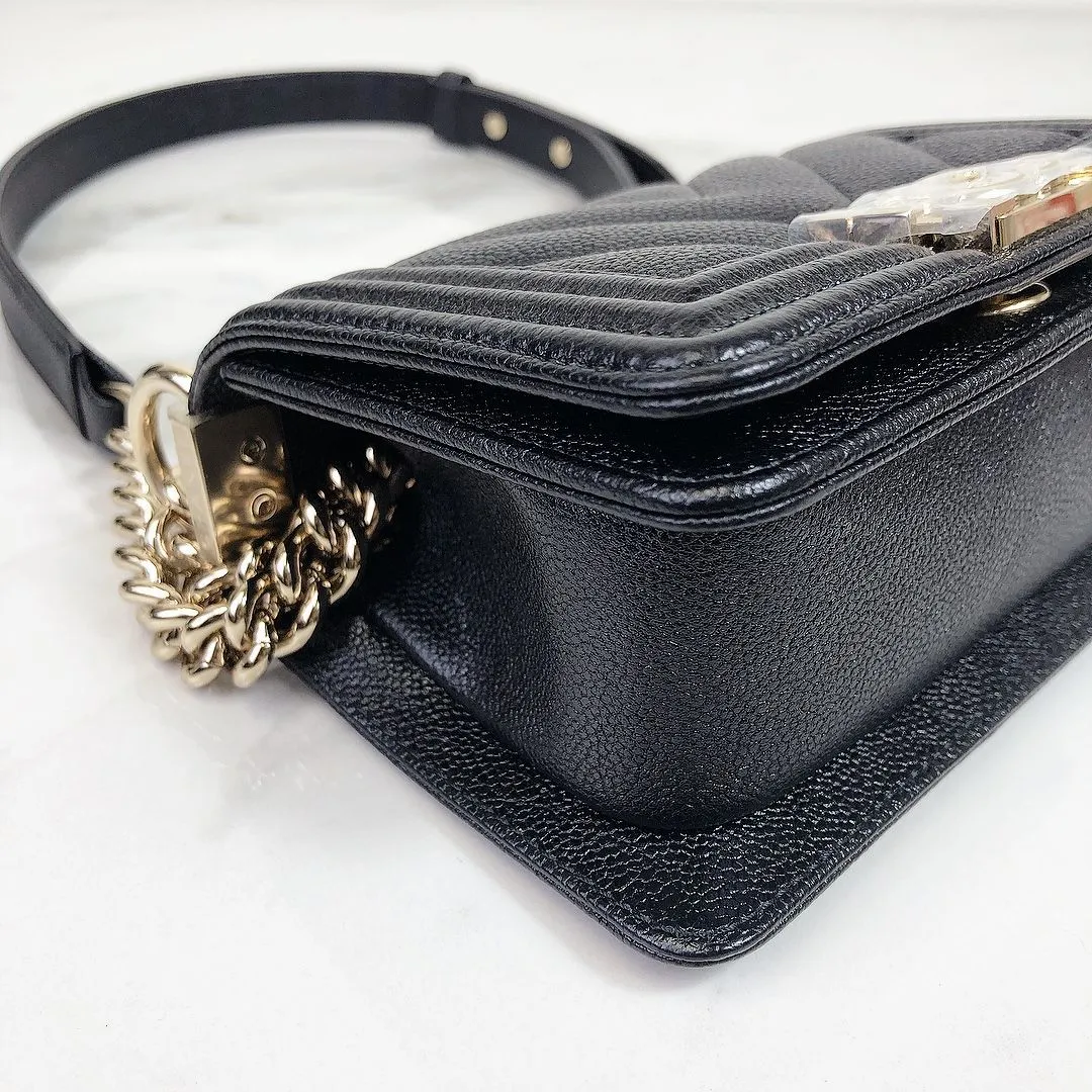 Chanel LeBoy Mini Chevron Black Caviar/Grained Calfskin Gold-tone Hardware