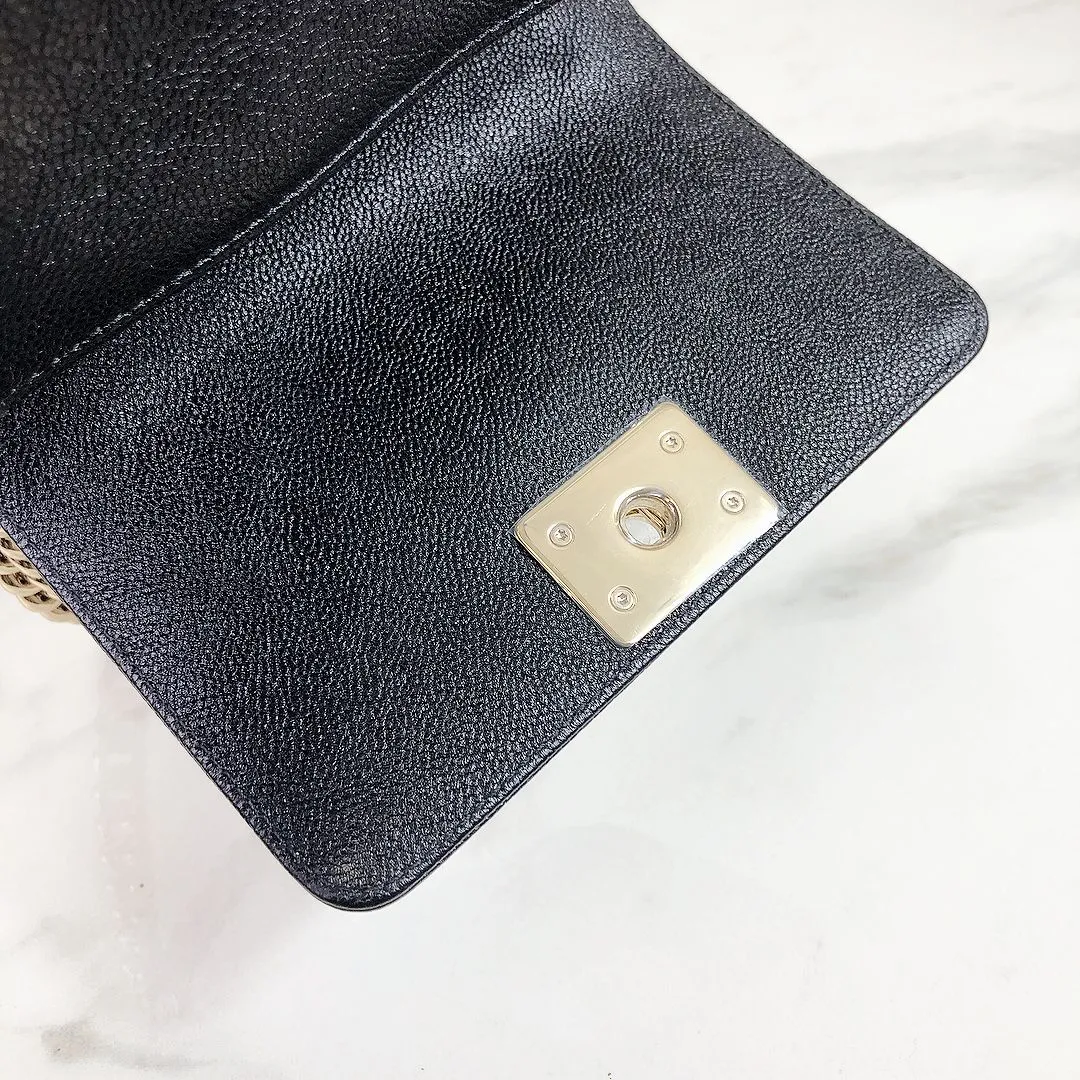 Chanel LeBoy Mini Chevron Black Caviar/Grained Calfskin Gold-tone Hardware