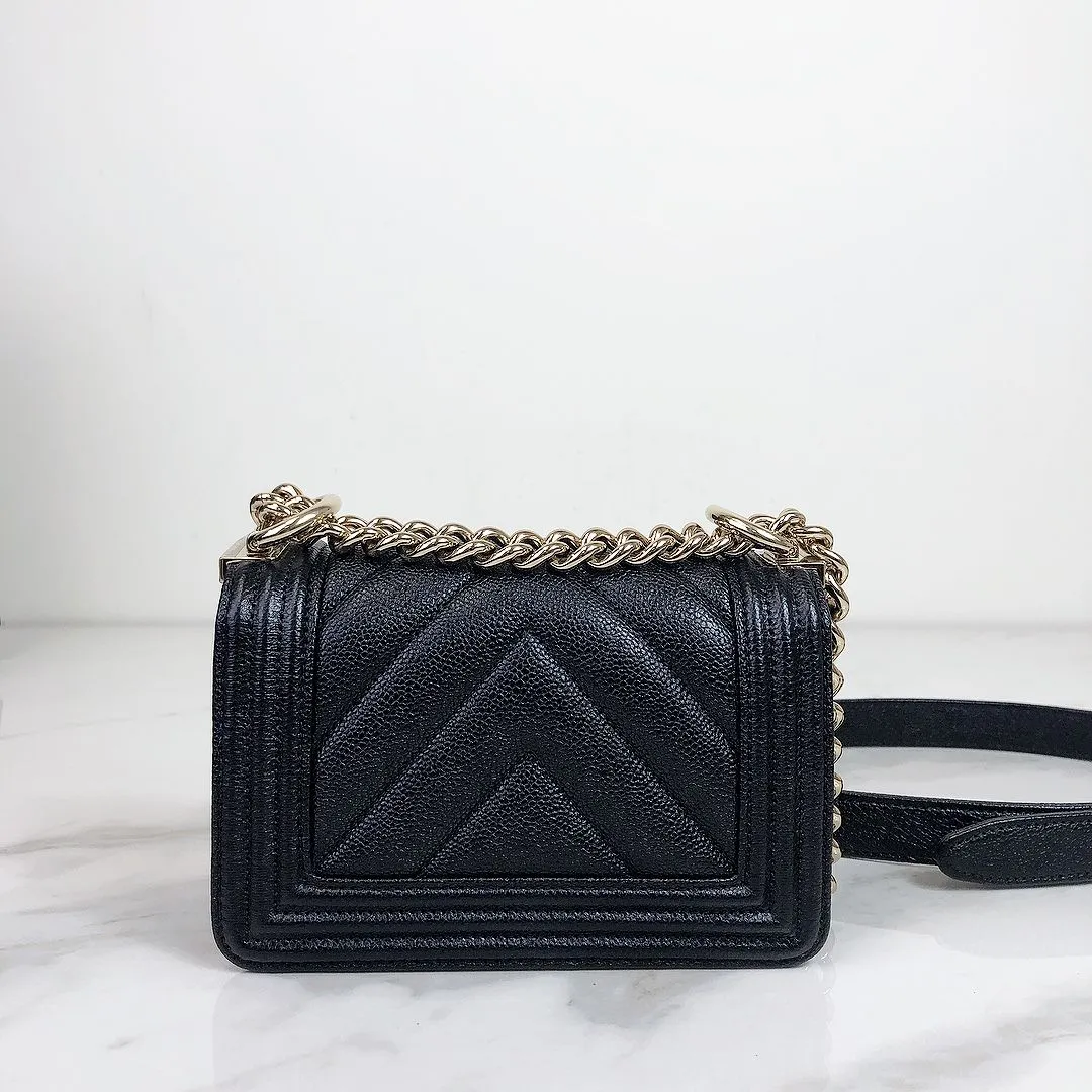 Chanel LeBoy Mini Chevron Black Caviar/Grained Calfskin Gold-tone Hardware