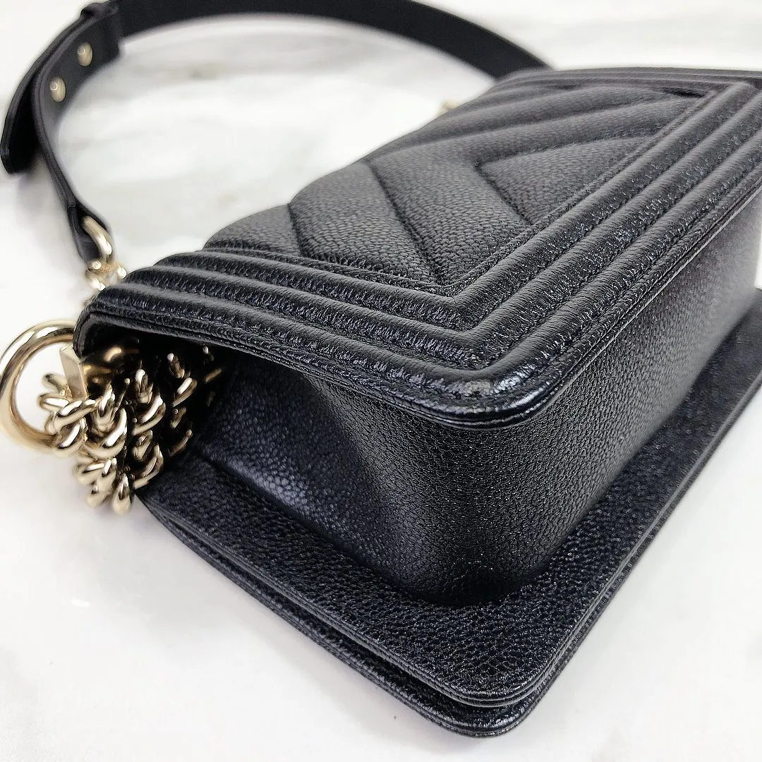 Chanel LeBoy Mini Chevron Black Caviar/Grained Calfskin Gold-tone Hardware