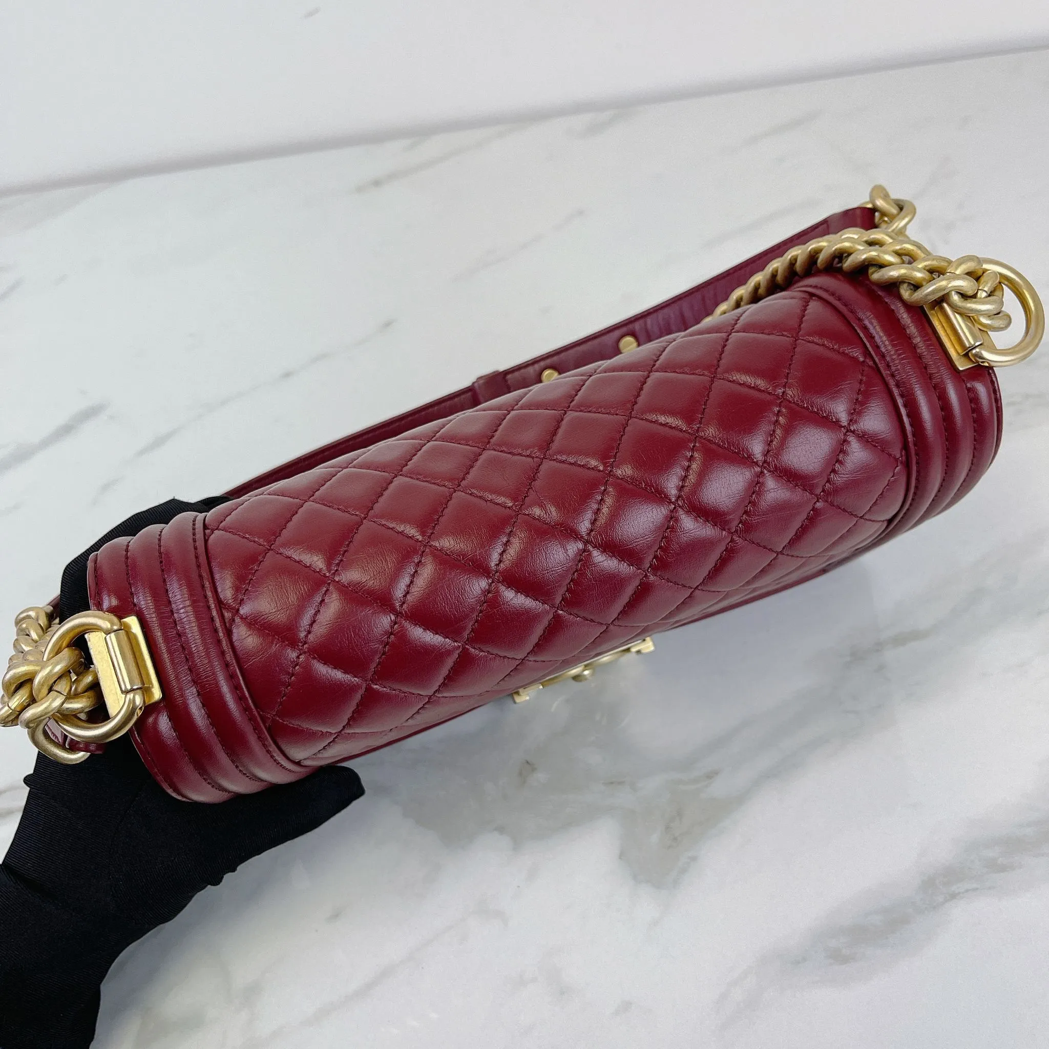 Chanel LeBoy Old Medium Dark Red Calfskin, Aged Gold-tone Hardware