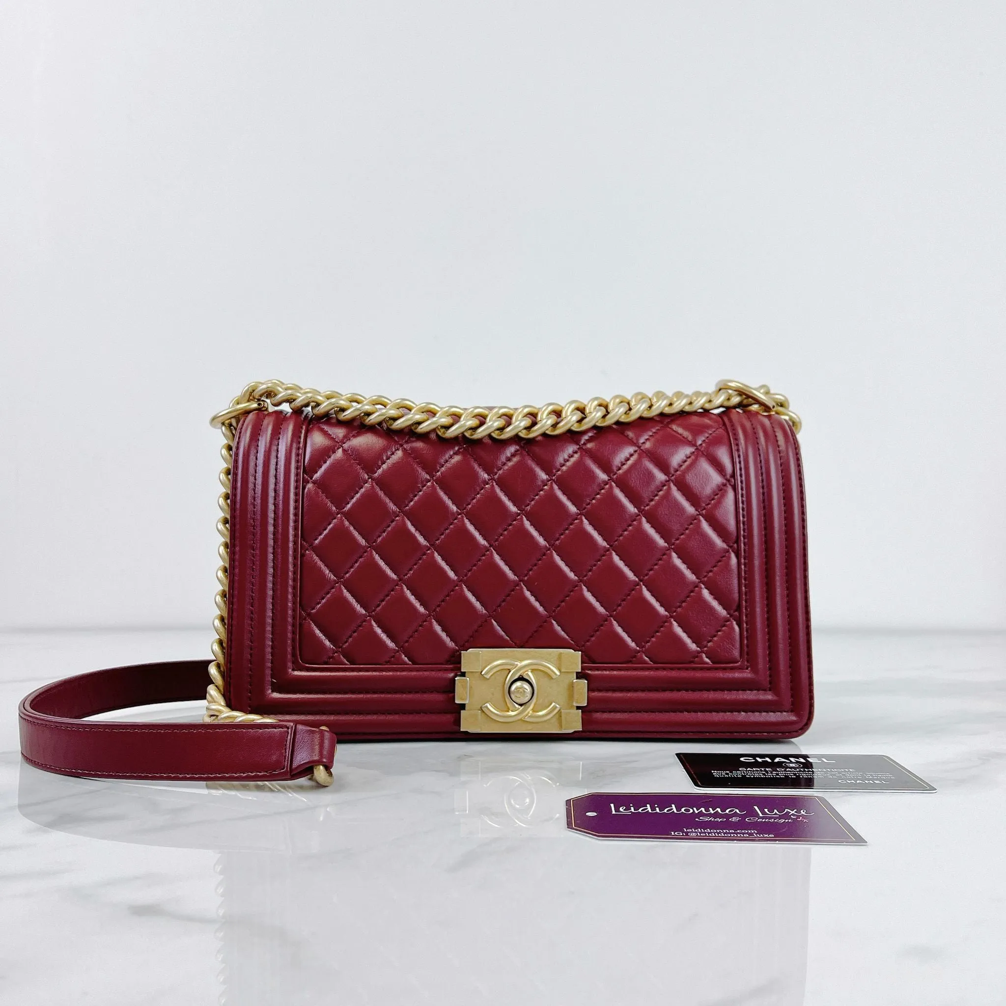 Chanel LeBoy Old Medium Dark Red Calfskin, Aged Gold-tone Hardware
