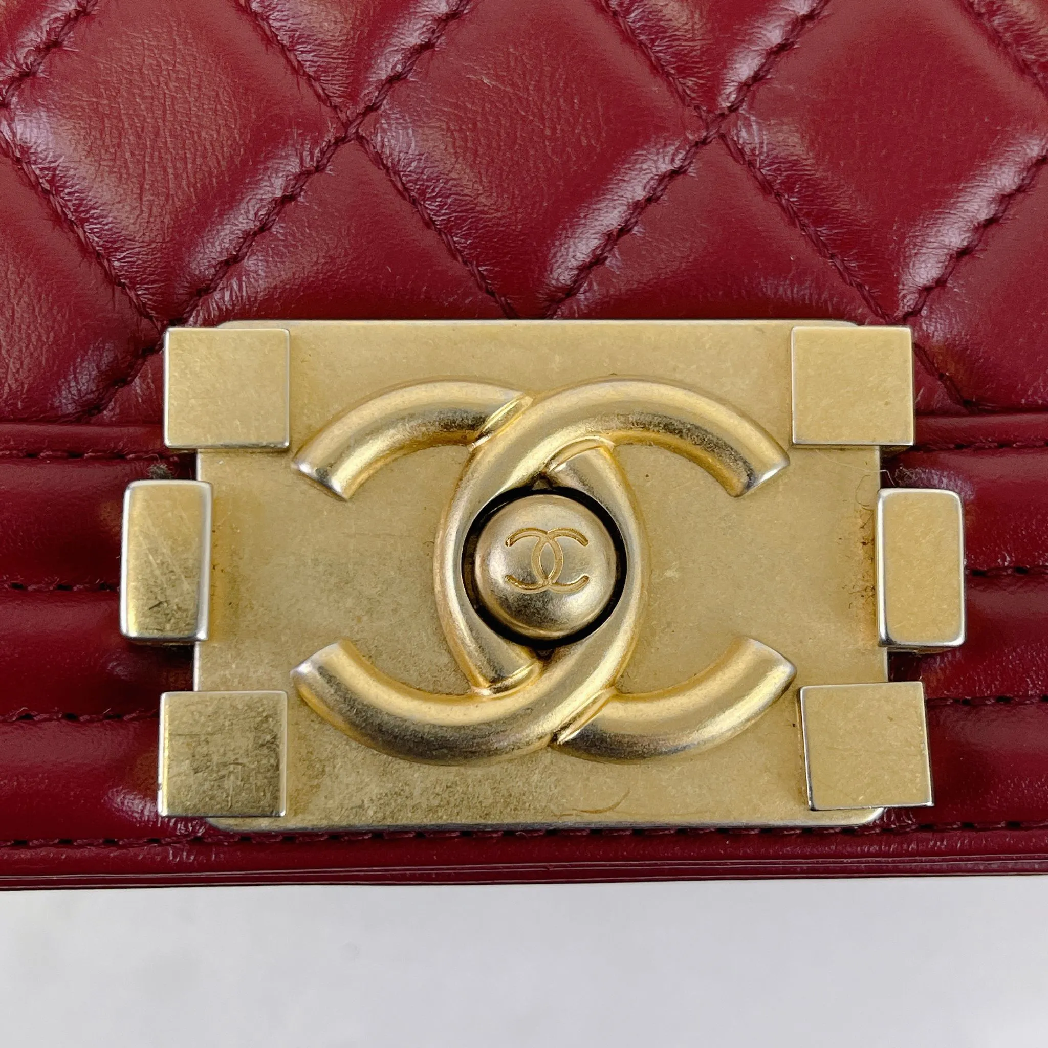 Chanel LeBoy Old Medium Dark Red Calfskin, Aged Gold-tone Hardware