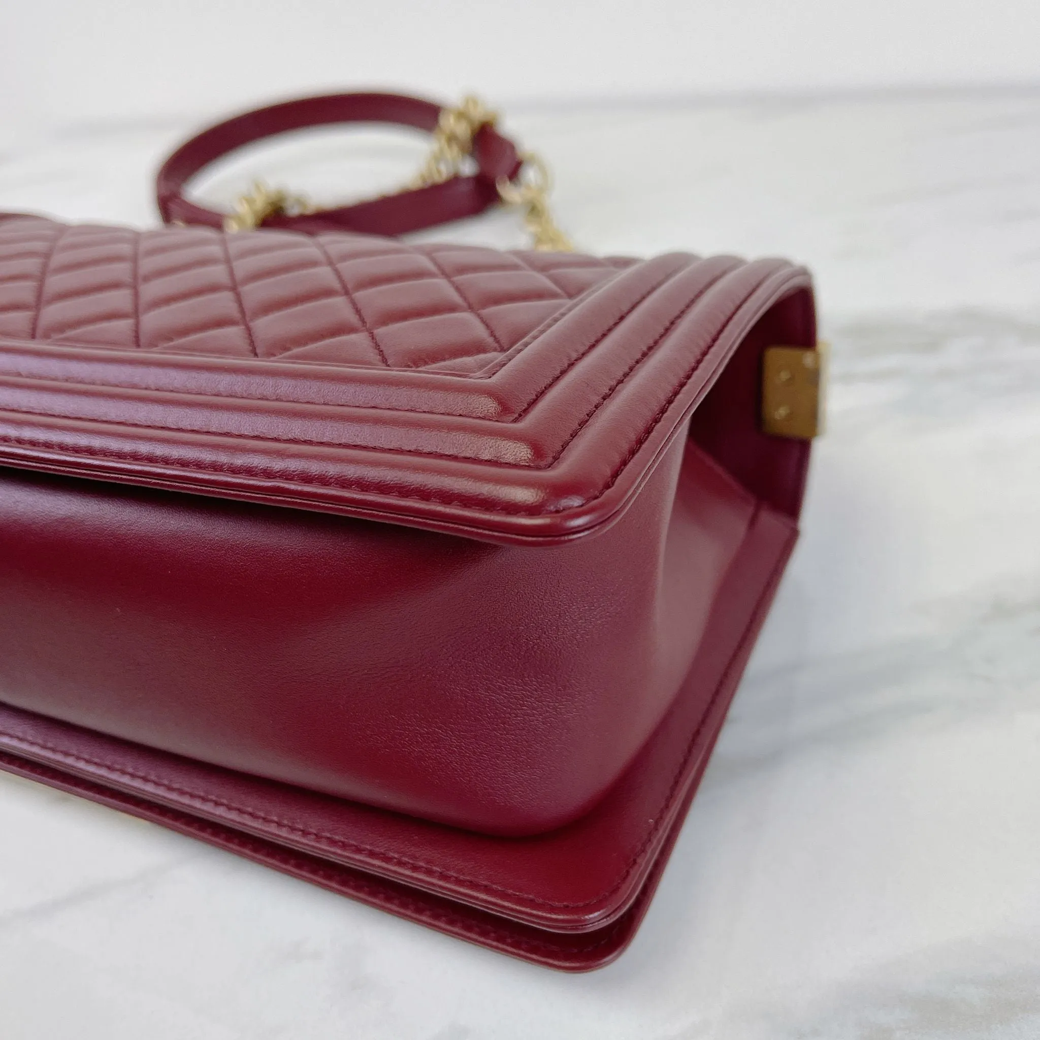 Chanel LeBoy Old Medium Dark Red Calfskin, Aged Gold-tone Hardware