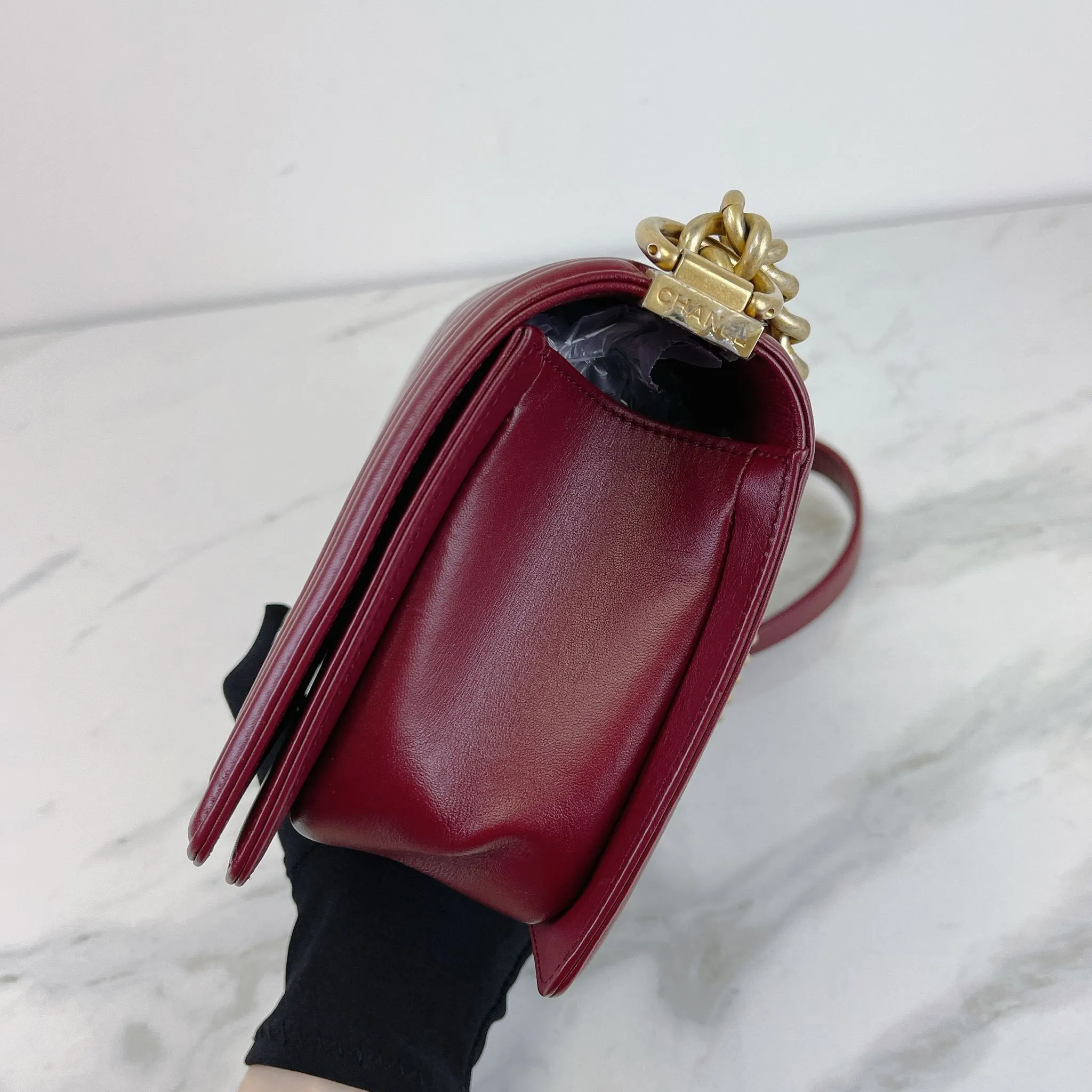 Chanel LeBoy Old Medium Dark Red Calfskin, Aged Gold-tone Hardware