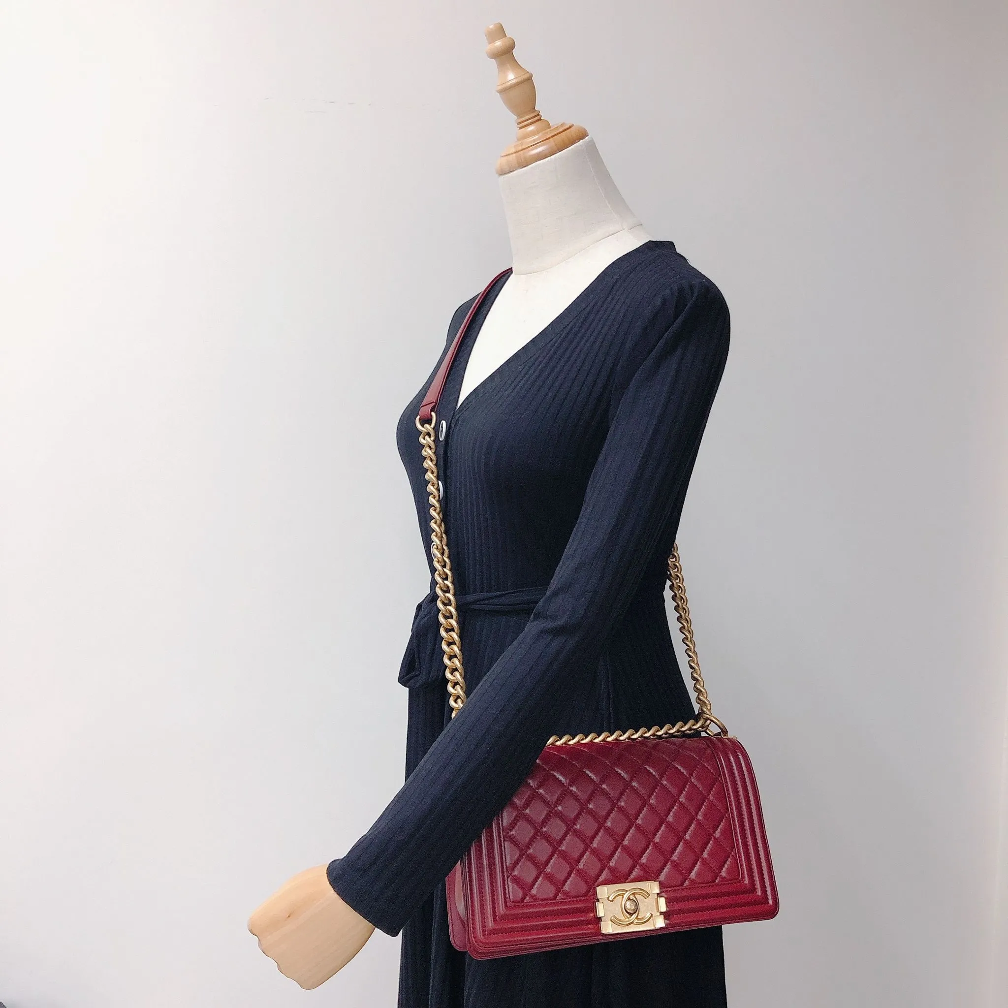 Chanel LeBoy Old Medium Dark Red Calfskin, Aged Gold-tone Hardware