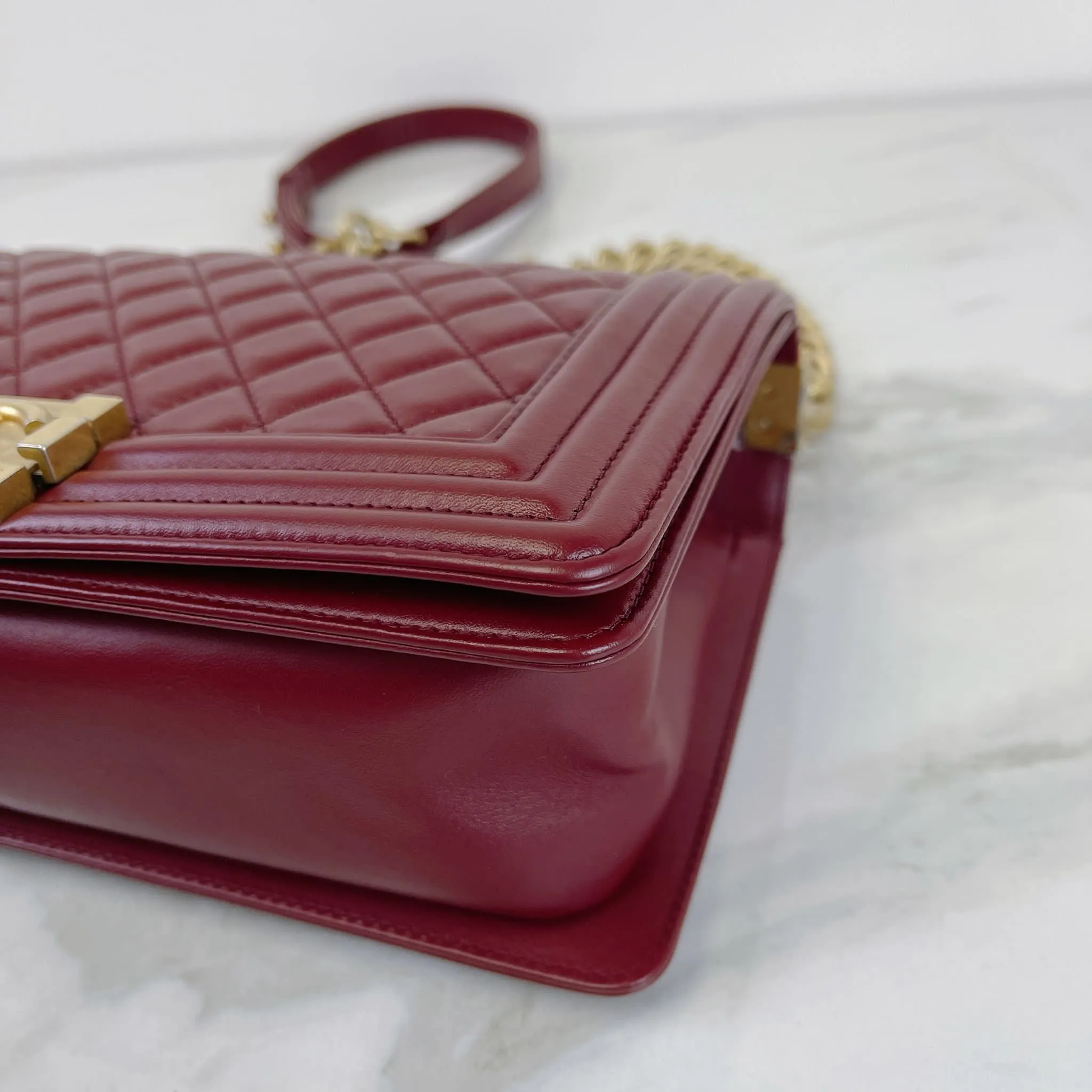 Chanel LeBoy Old Medium Dark Red Calfskin, Aged Gold-tone Hardware
