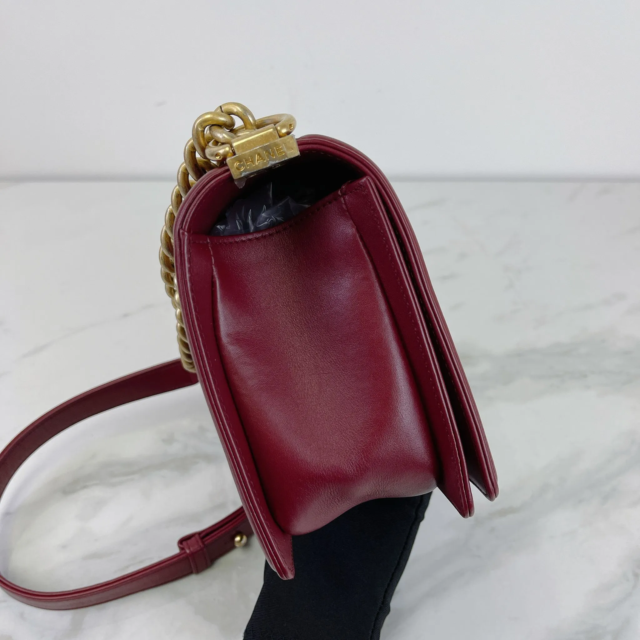 Chanel LeBoy Old Medium Dark Red Calfskin, Aged Gold-tone Hardware