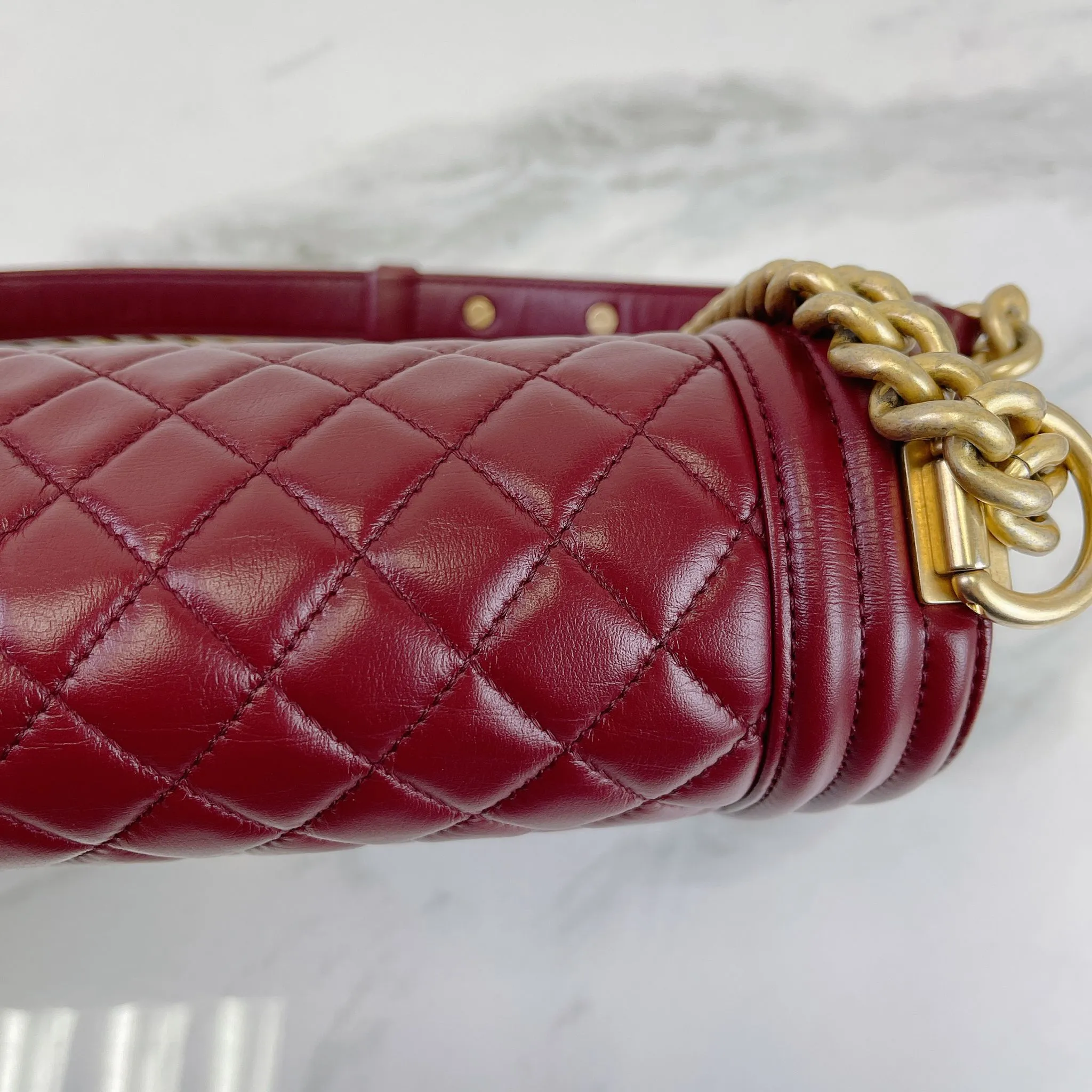 Chanel LeBoy Old Medium Dark Red Calfskin, Aged Gold-tone Hardware