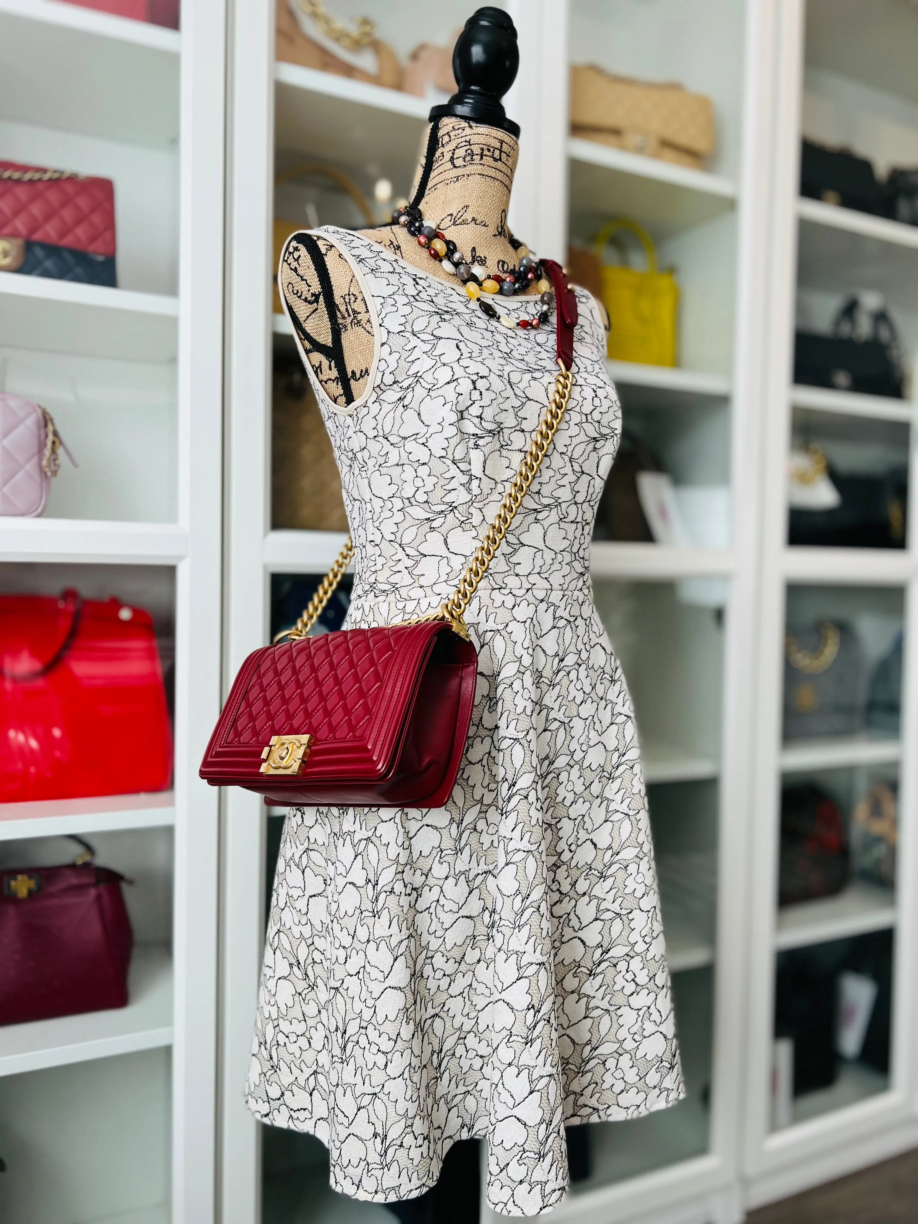 Chanel LeBoy Old Medium Dark Red Calfskin, Aged Gold-tone Hardware