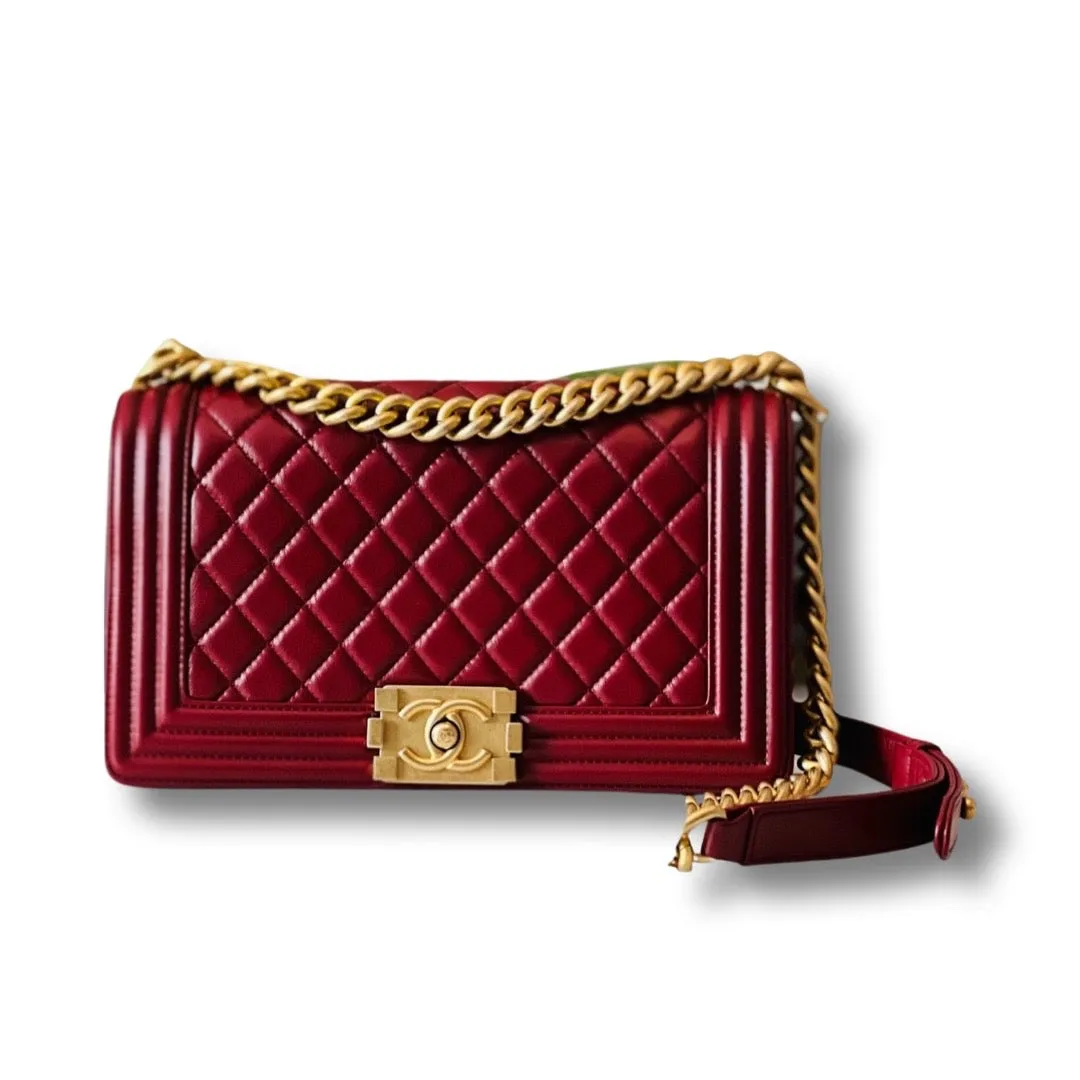 Chanel LeBoy Old Medium Dark Red Calfskin, Aged Gold-tone Hardware