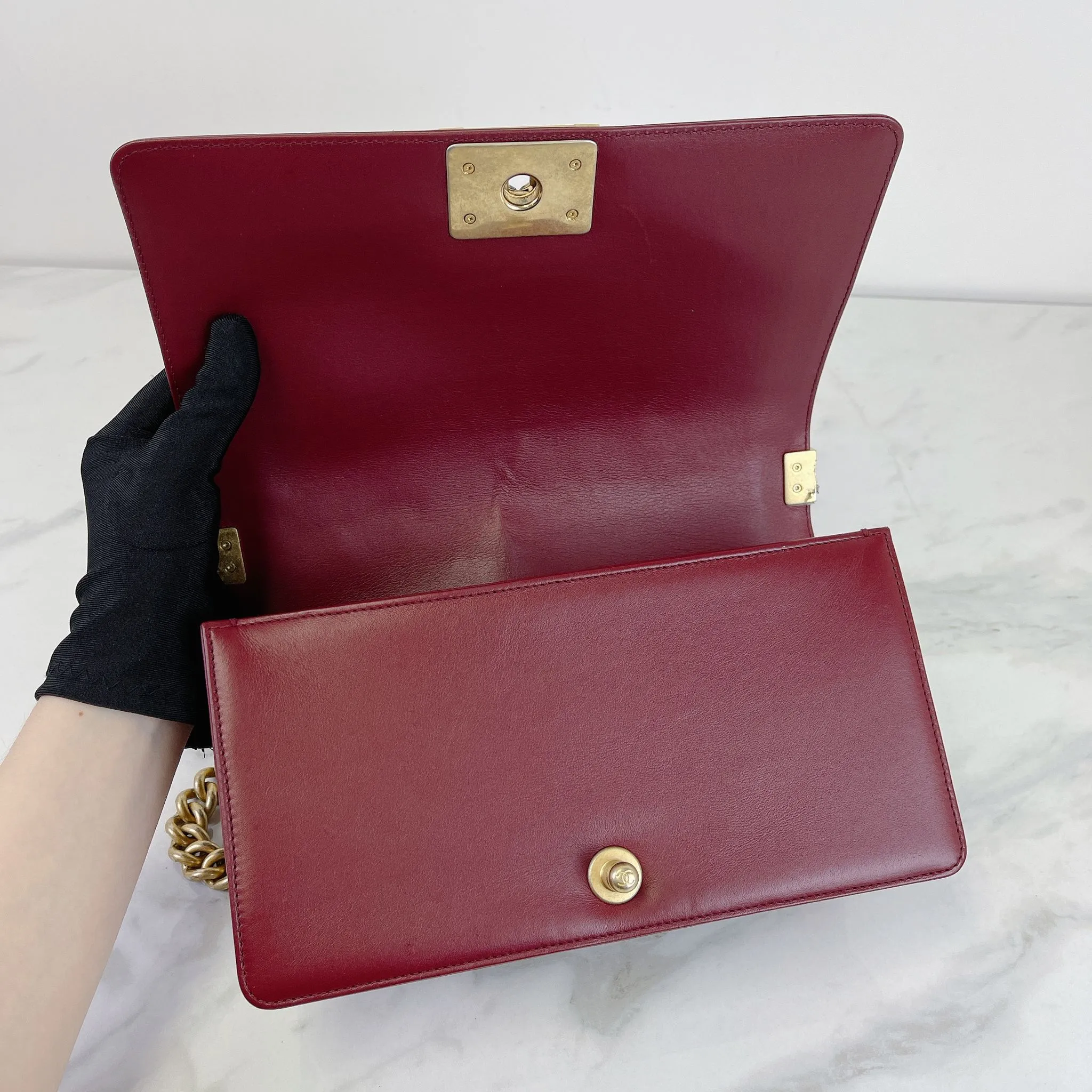 Chanel LeBoy Old Medium Dark Red Calfskin, Aged Gold-tone Hardware