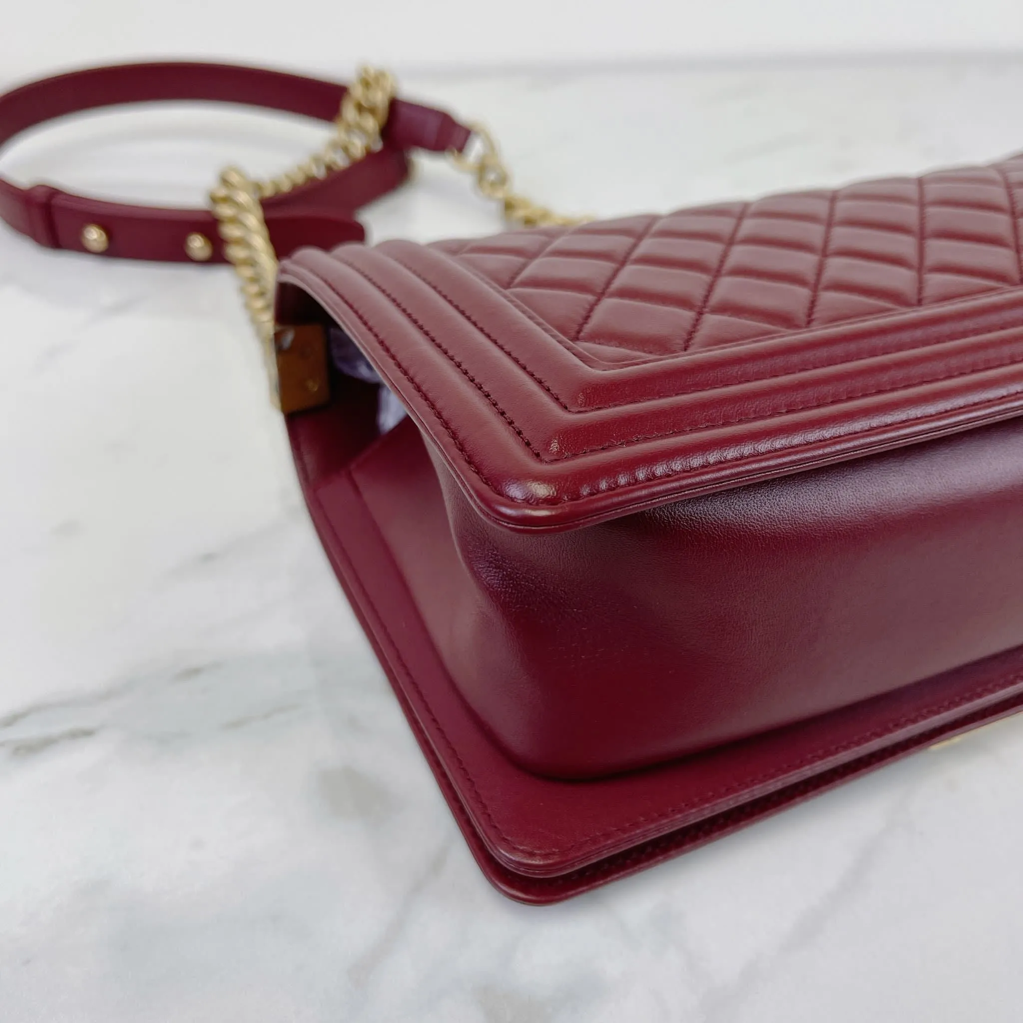 Chanel LeBoy Old Medium Dark Red Calfskin, Aged Gold-tone Hardware