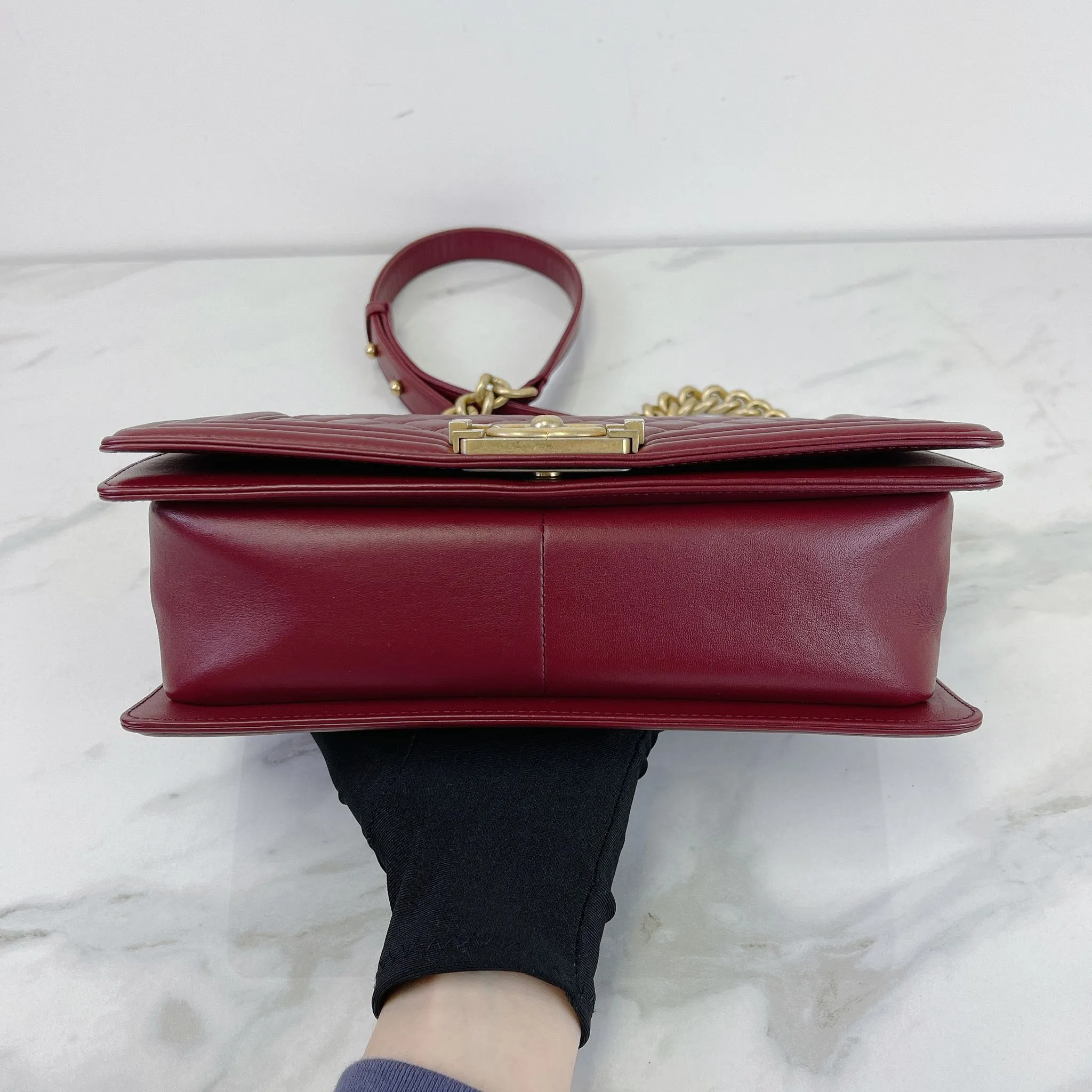 Chanel LeBoy Old Medium Dark Red Calfskin, Aged Gold-tone Hardware